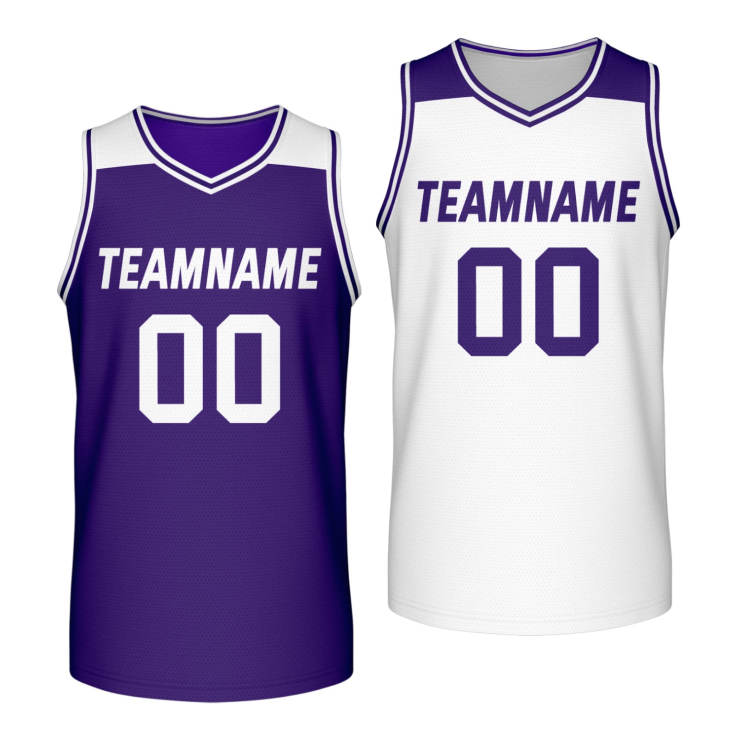 Custom reversible purple white basketball jersey, personalized team name number Logo breathable Mesh sports top for men women youth game practice - Vosoli