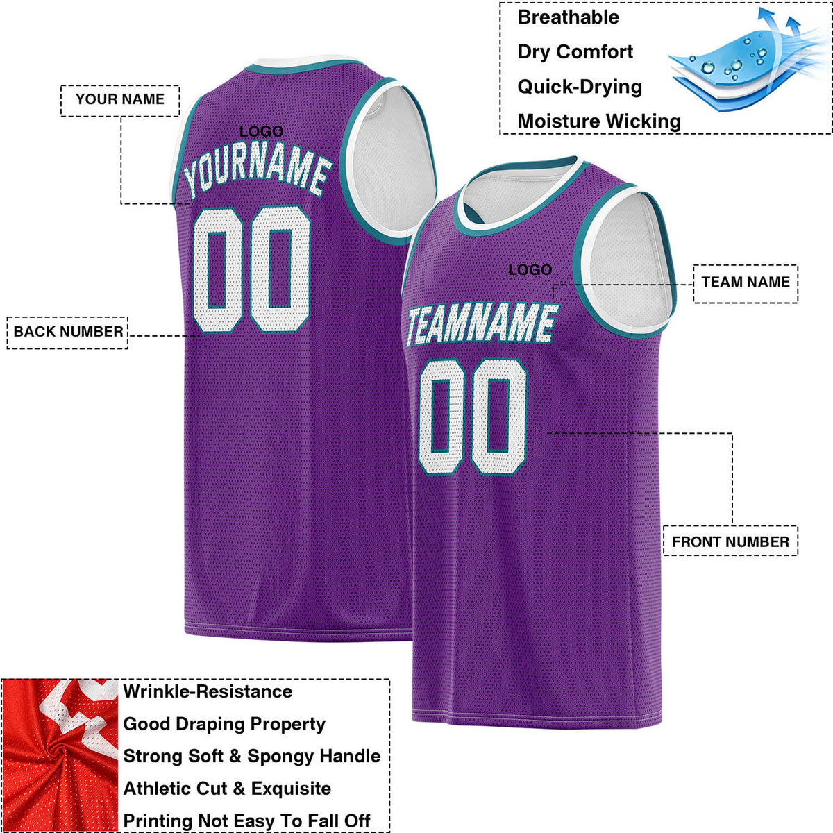 Custom Reversible Purple & White Mesh Basketball Jersey | Personalized Team Jersey | Vosoli