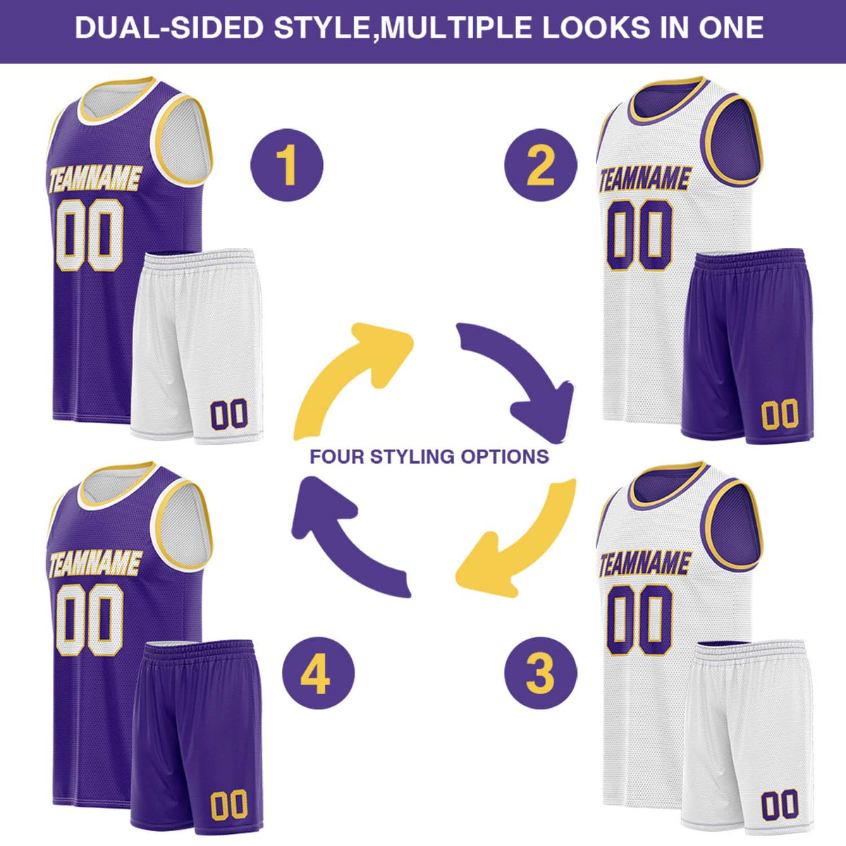 Custom Reversible Purple & White Basketball Uniform (Jersey + Shorts) | Personalized Team Set | Vosoli