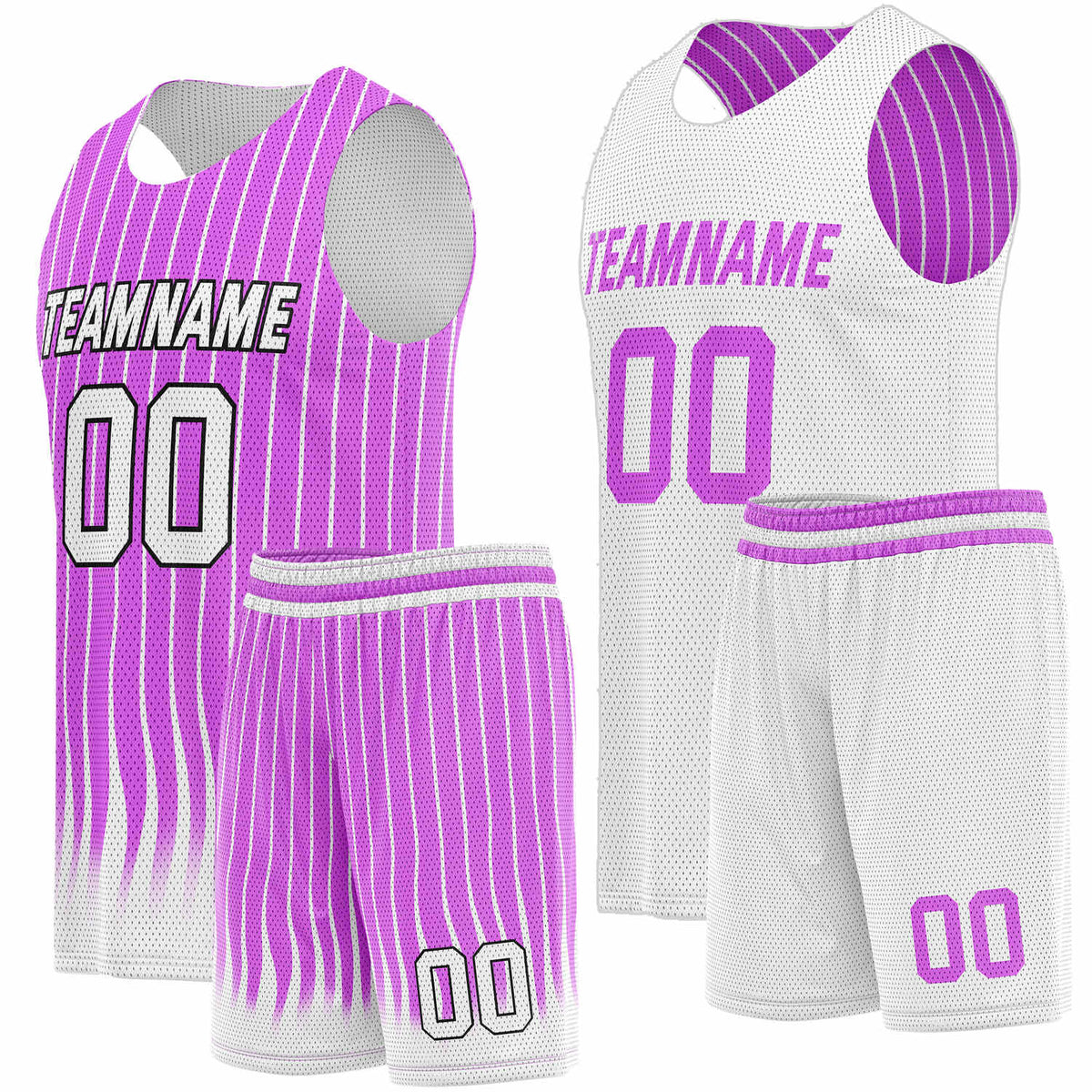 Custom Reversible Basketball Jersey + Shorts Set (Purple &amp; White Stripe) - Personalized Team Name, Number &amp; LOGO | Vosoli