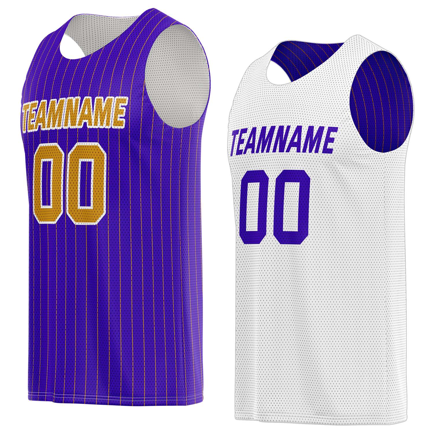 Custom Reversible Purple White Pinstripe Basketball Jersey, Personalized Team Name Number Breathable Mesh Uniform for Men Women Youth