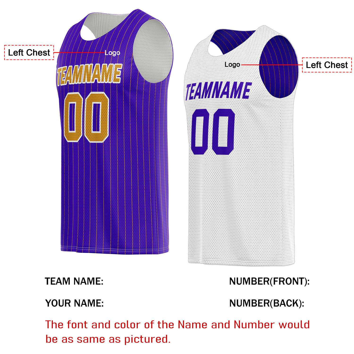 Custom Reversible Purple White Striped Basketball Jersey | Personalized Team Name, Number & LOGO | Vosoli