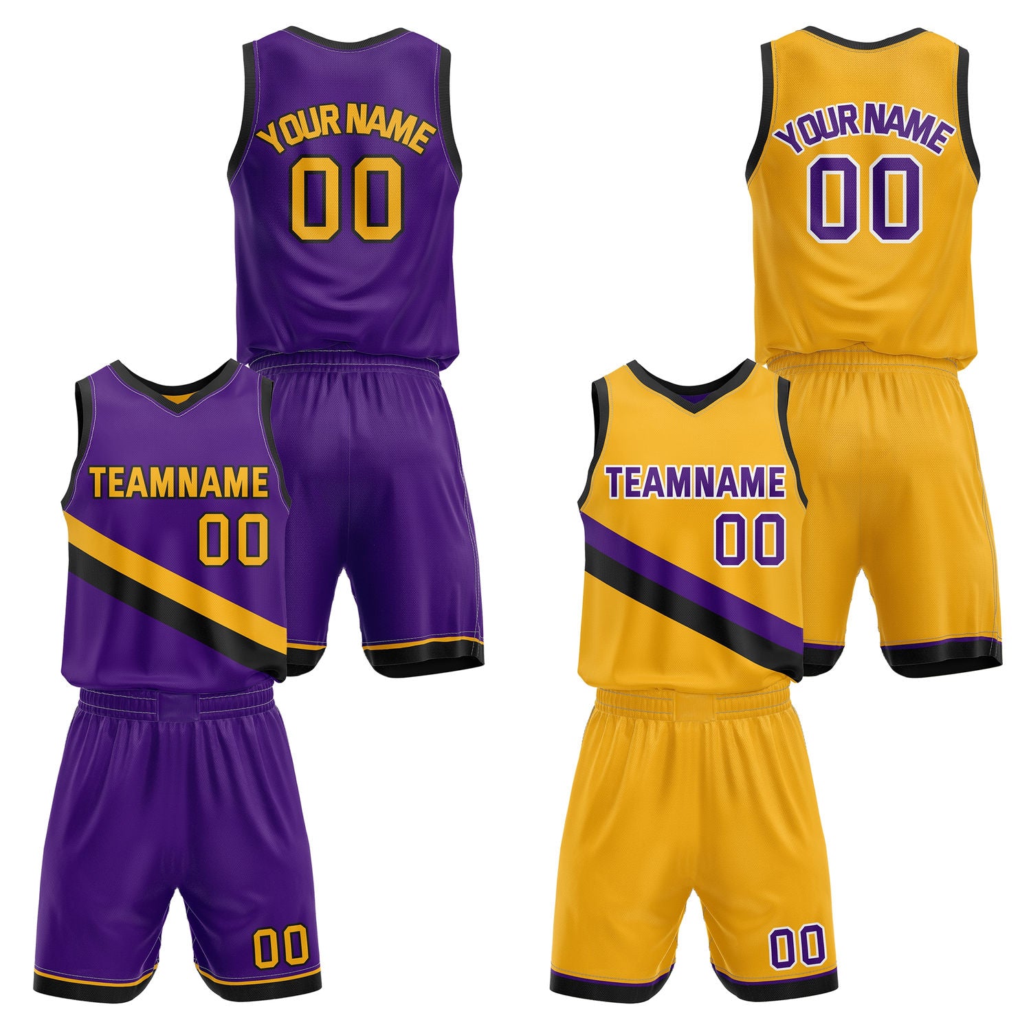 Custom Reversible Purple Yellow Basketball Uniform Set | Team & Player Name - Vosoli