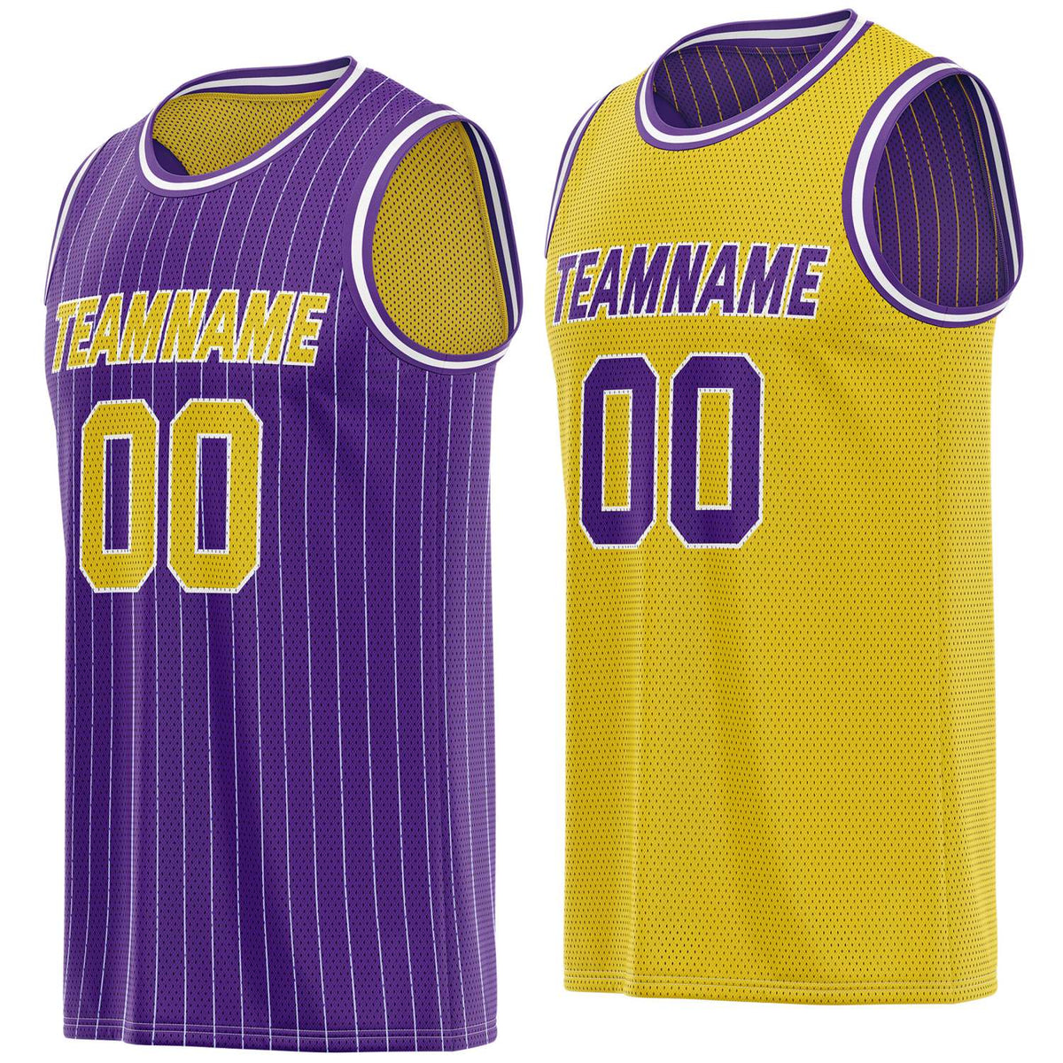 Custom Reversible Purple Yellow Striped Mesh Basketball Jersey | Team &amp; Player Name - Vosoli