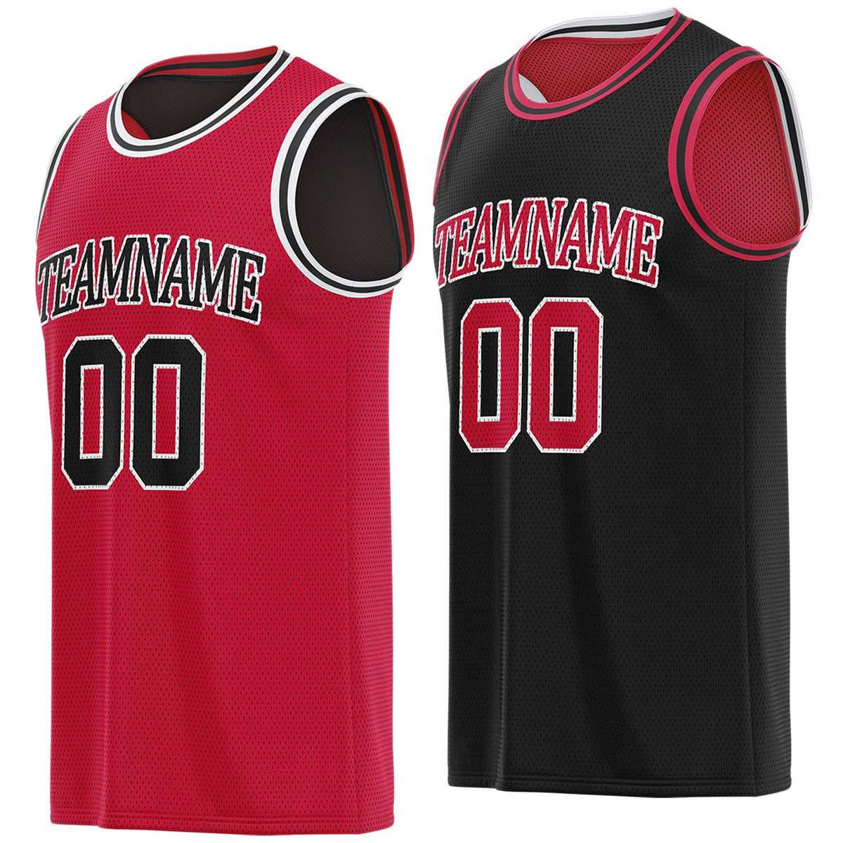 Custom reversible red &amp; black basketball jersey, personalized team name number logo breathable mesh sports top for men women youth game practice - Vosoli