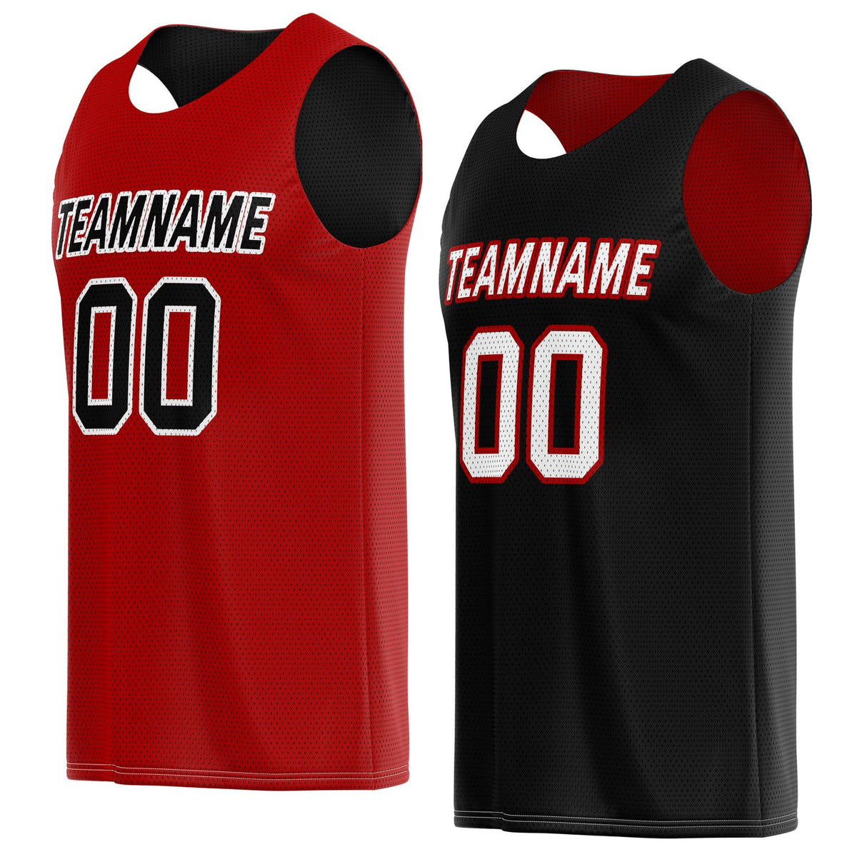 Custom reversible red &amp; black basketball jersey, personalized team name number logo breathable mesh sports top for men women youth game practice wear - Vosoli