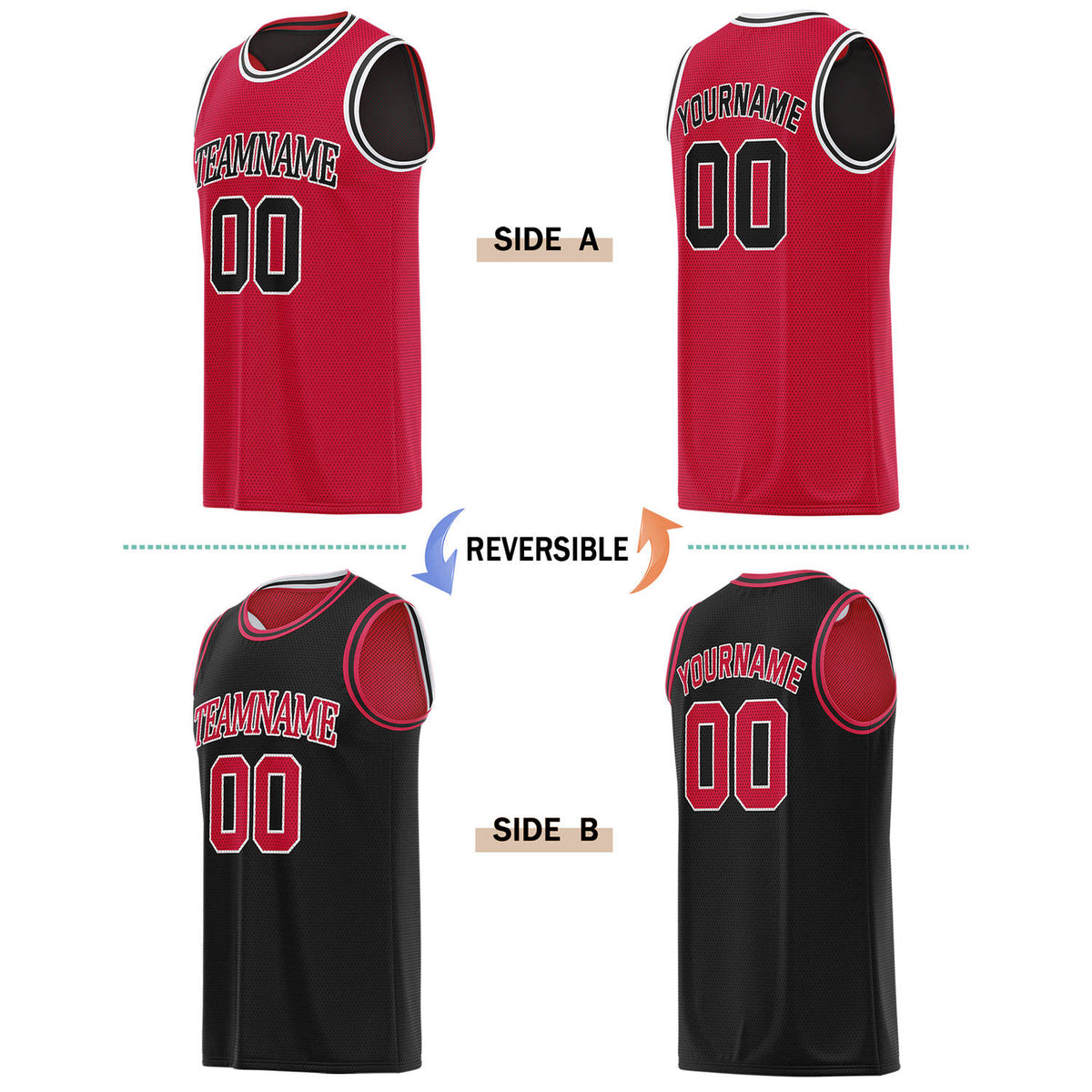 Custom Reversible Red & Black Basketball Jersey | Personalized for Team Sports - Vosoli