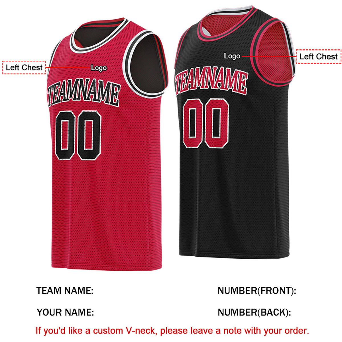 Custom Reversible Red & Black Basketball Jersey | Personalized for Team Sports - Vosoli