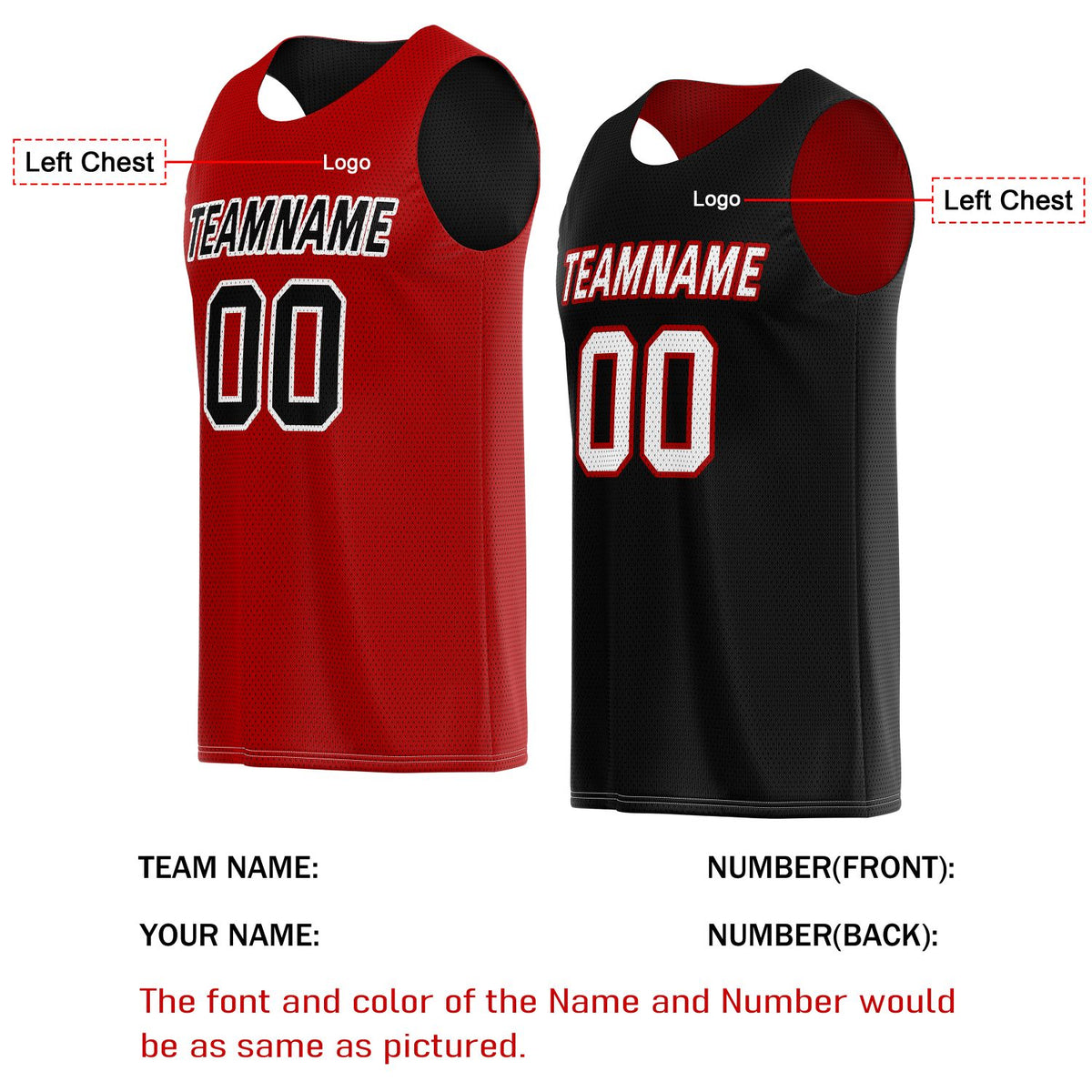Custom Reversible Red & Black Basketball Jersey | Personalized for Team Sports - Vosoli