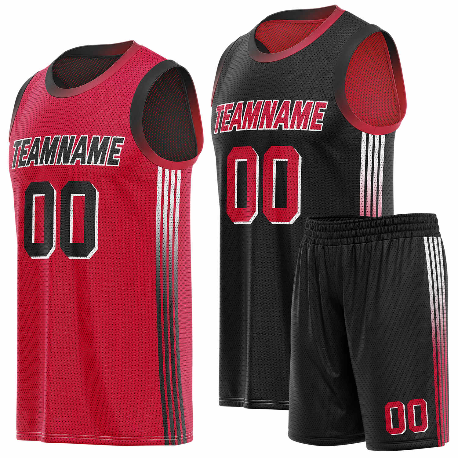 Custom Reversible Red Black Basketball Uniform Set | Team & Player Name - Vosoli