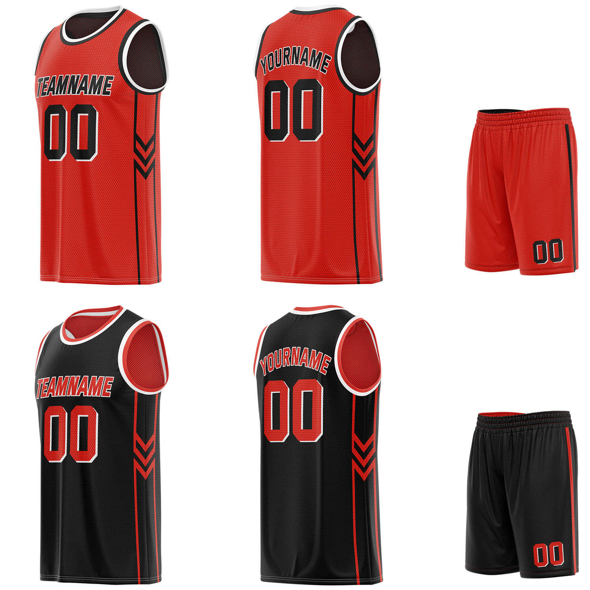 Custom reversible red &amp; black basketball uniform set, personalized with team name number and logo, breathable mesh fabric for men women youth game practice - Vosoli