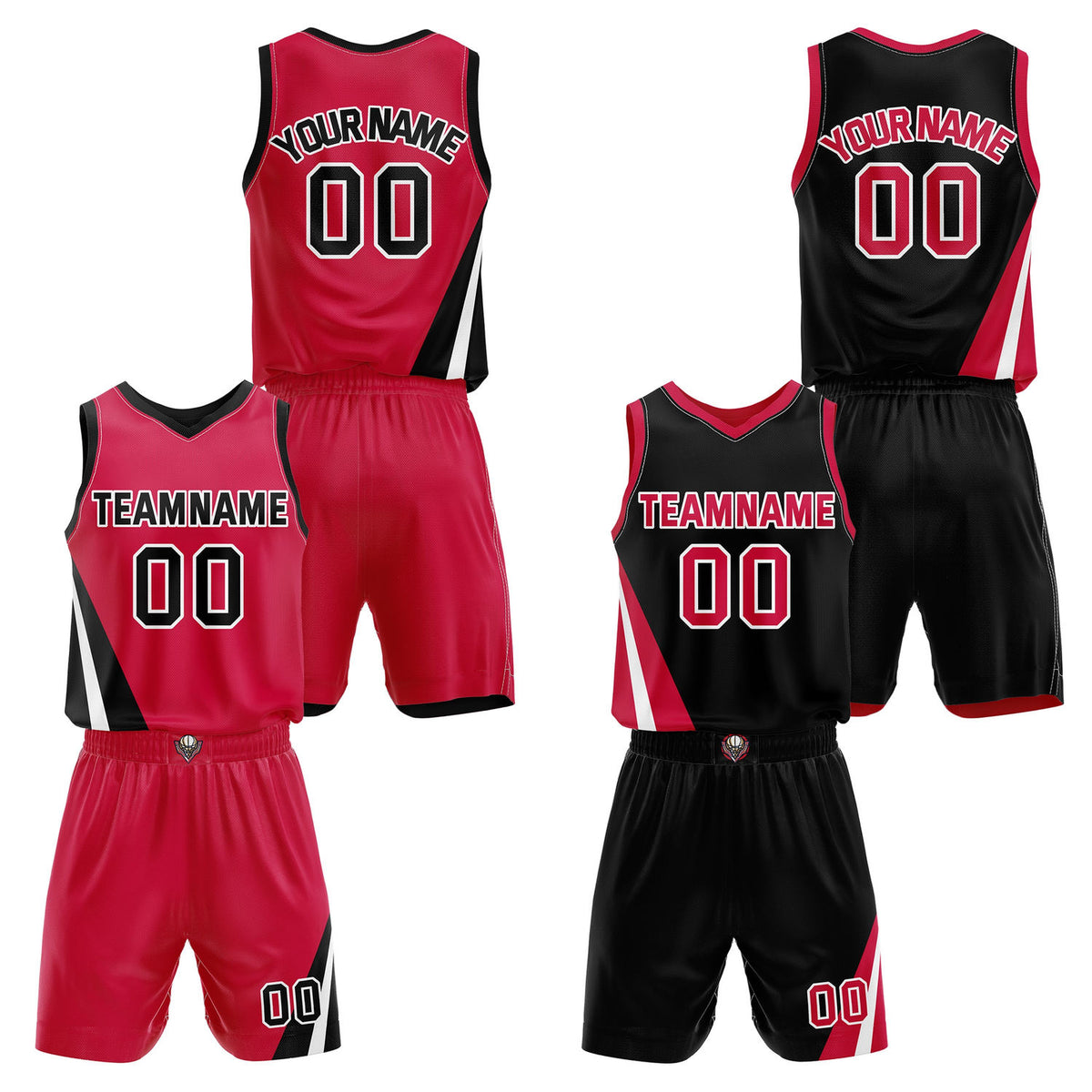 Custom Reversible Red Black Basketball Uniform Set | Team &amp; Player Name - Vosoli