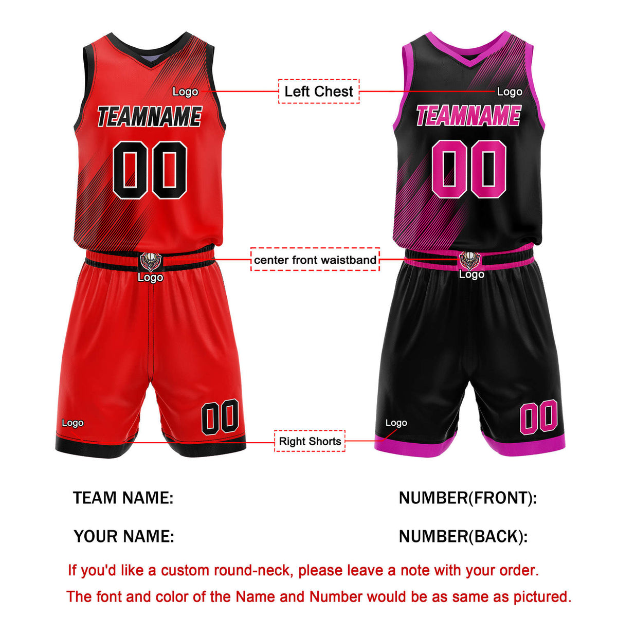 Custom Reversible Basketball Jersey + Shorts Set (Red-Black-Purple Line Pattern) - Personalized Team Name, Number & LOGO | Vosoli
