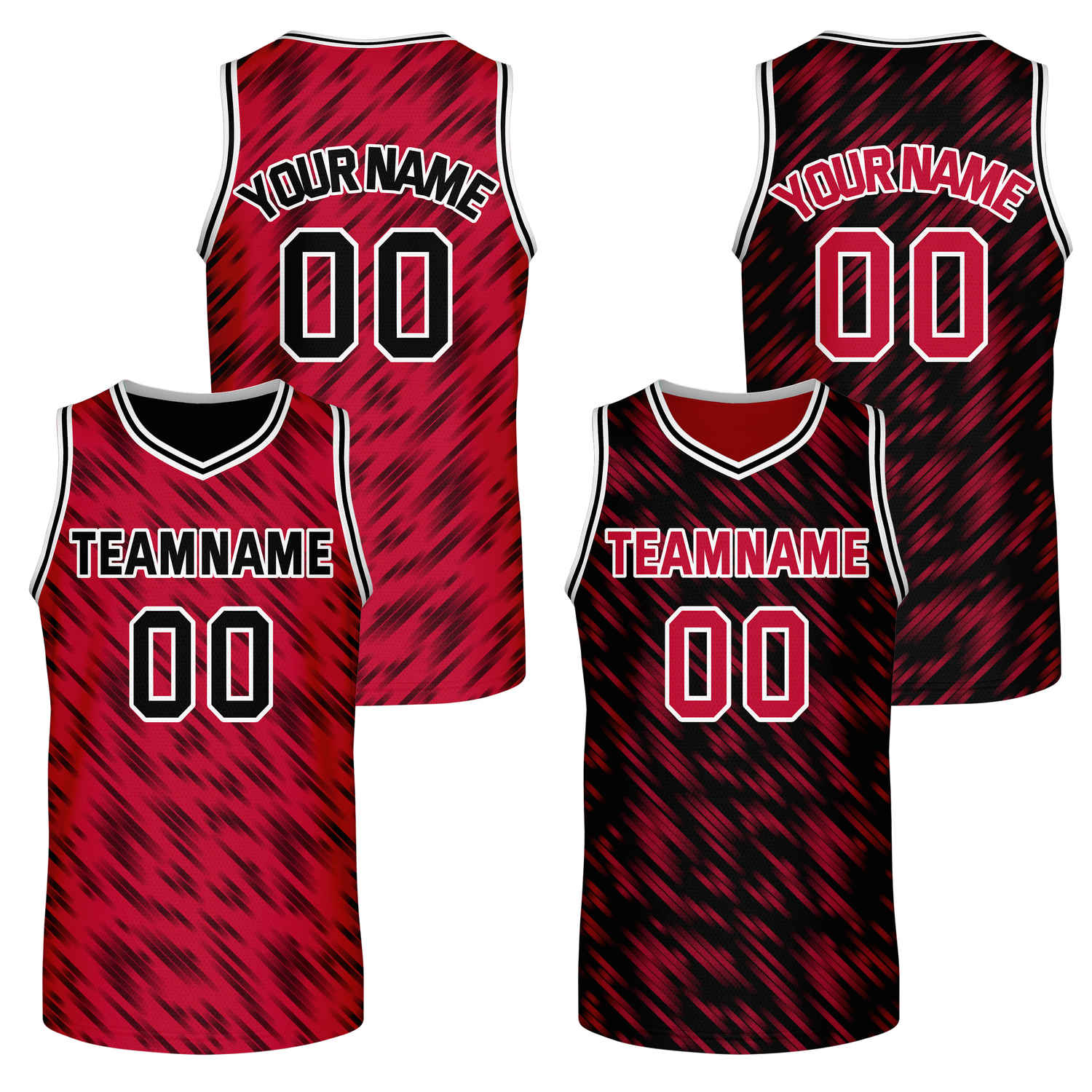 Custom Reversible Red Black Stripe Basketball Jersey | Team & Player Name - Vosoli