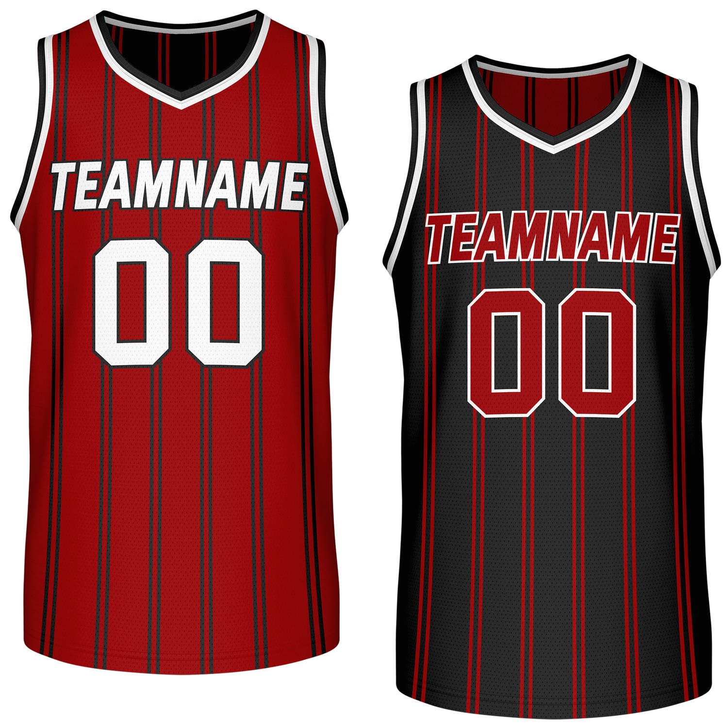 Custom Reversible Red Black Striped Basketball Jersey | Team Name & Number - Vosoli