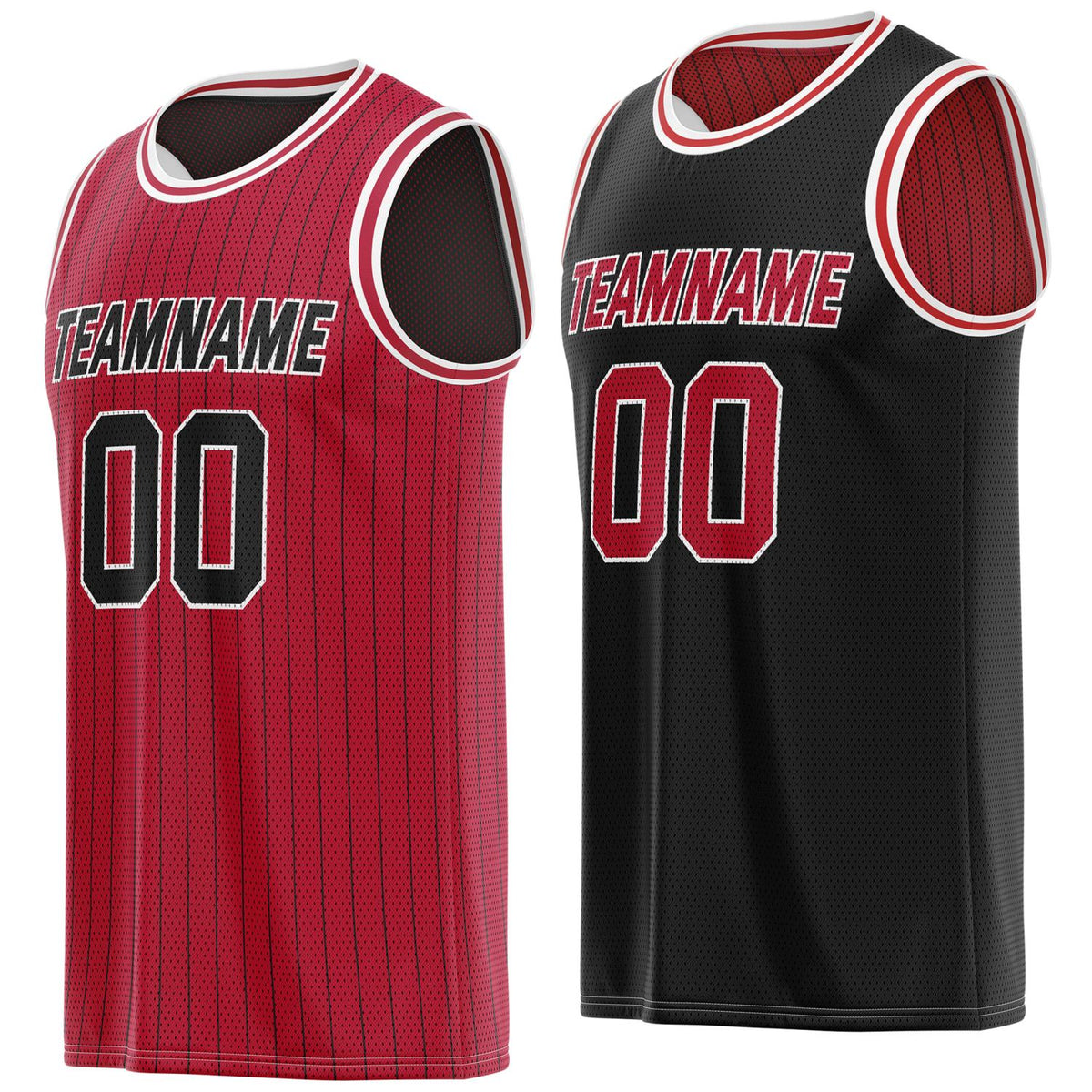 Custom Reversible Red Black Striped Mesh Basketball Jersey | Team &amp; Player Name - Vosoli