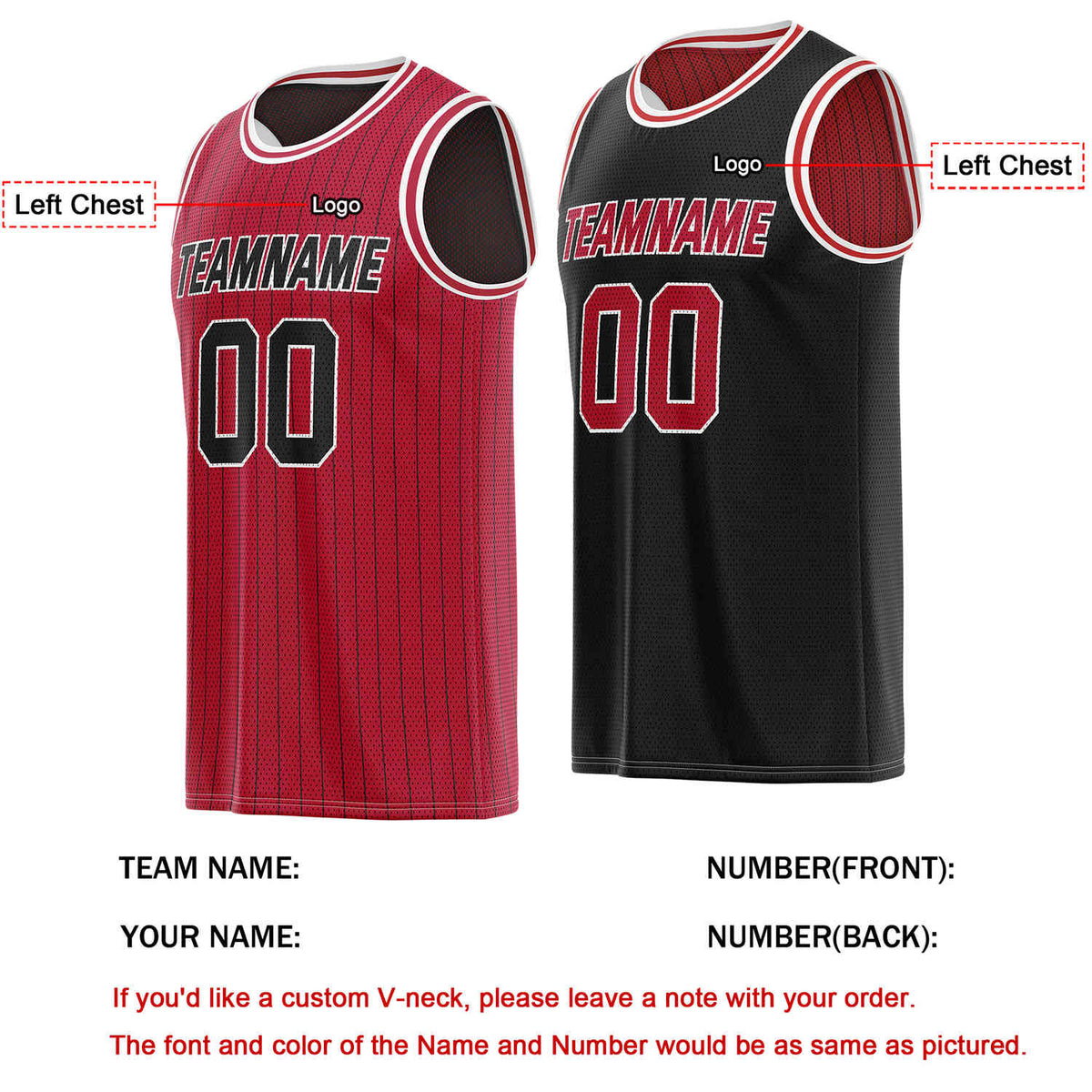 Custom Reversible Red Black Striped Mesh Basketball Jersey | Team & Player Name - Vosoli