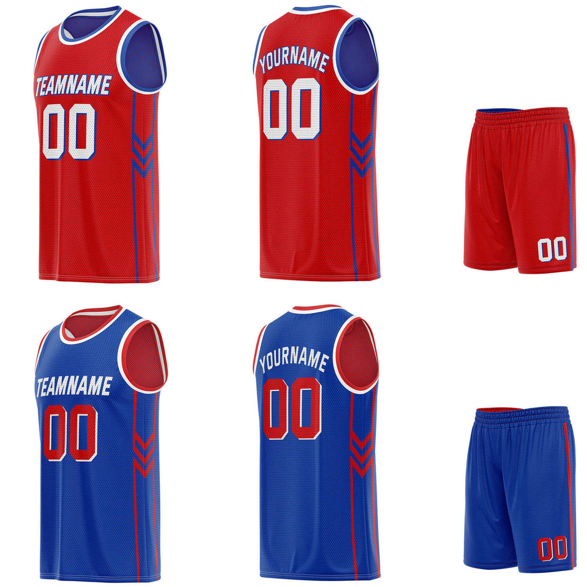 Custom reversible red &amp; blue basketball uniform set, personalized with team name number and logo, breathable mesh fabric for men women youth game practice - Vosoli