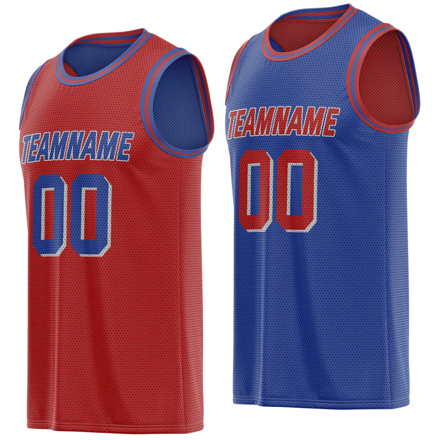 Custom reversible red blue basketball jersey, personalized team name number Logo breathable Mesh sports top for men women youth game practice - Vosoli