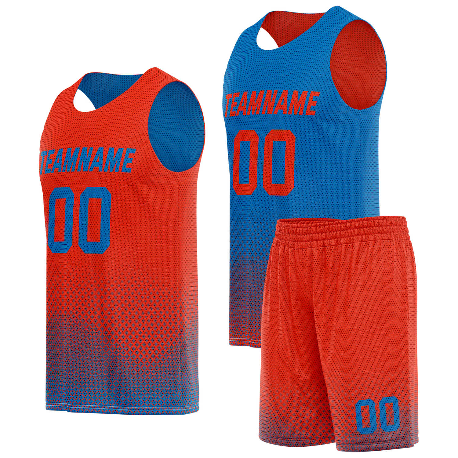 Custom reversible red blue basketball uniform, personalized team name number logo breathable Mesh sports set for men women youth game practice wear - Vosoli