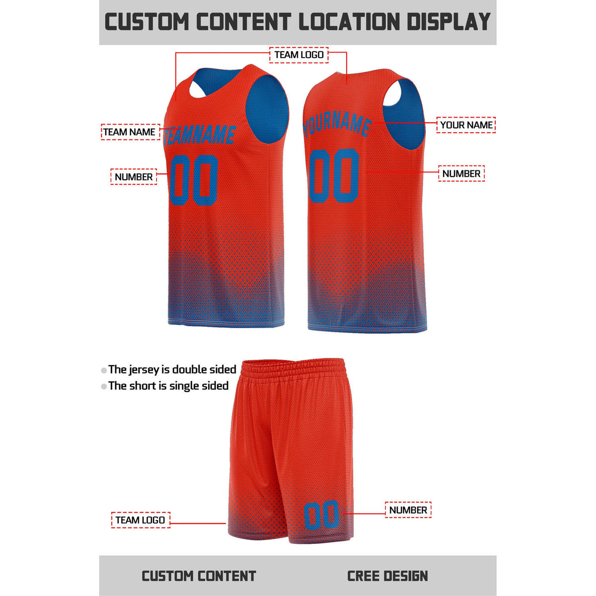Custom Reversible Red & Blue Mesh Basketball Uniform | Personalized Team Set | Vosoli