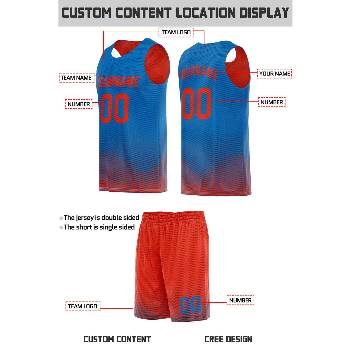 Custom Reversible Red & Blue Mesh Basketball Uniform | Personalized Team Set | Vosoli