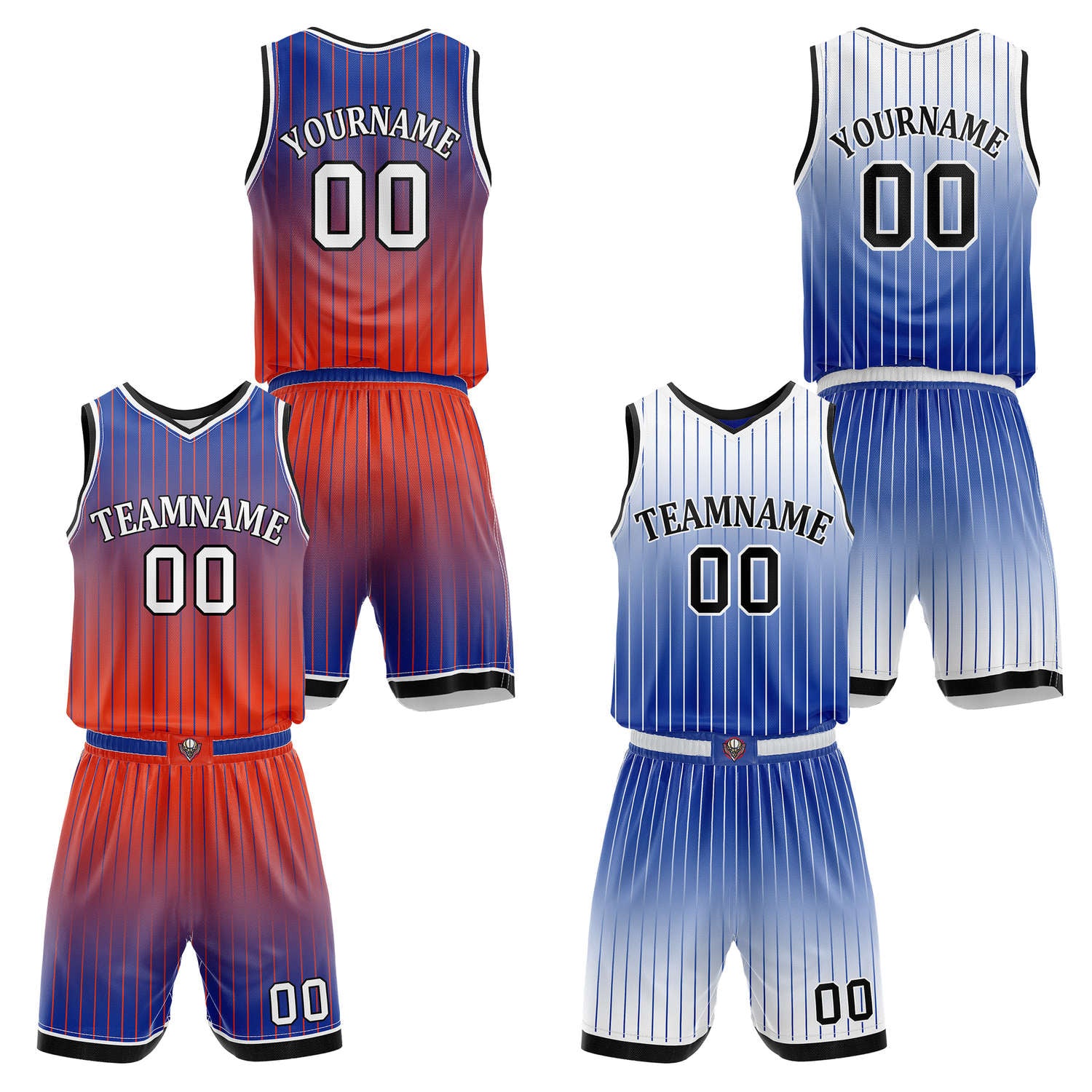 Custom Reversible Red Blue White Striped Basketball Uniform Set | Team & Player Name - Vosoli