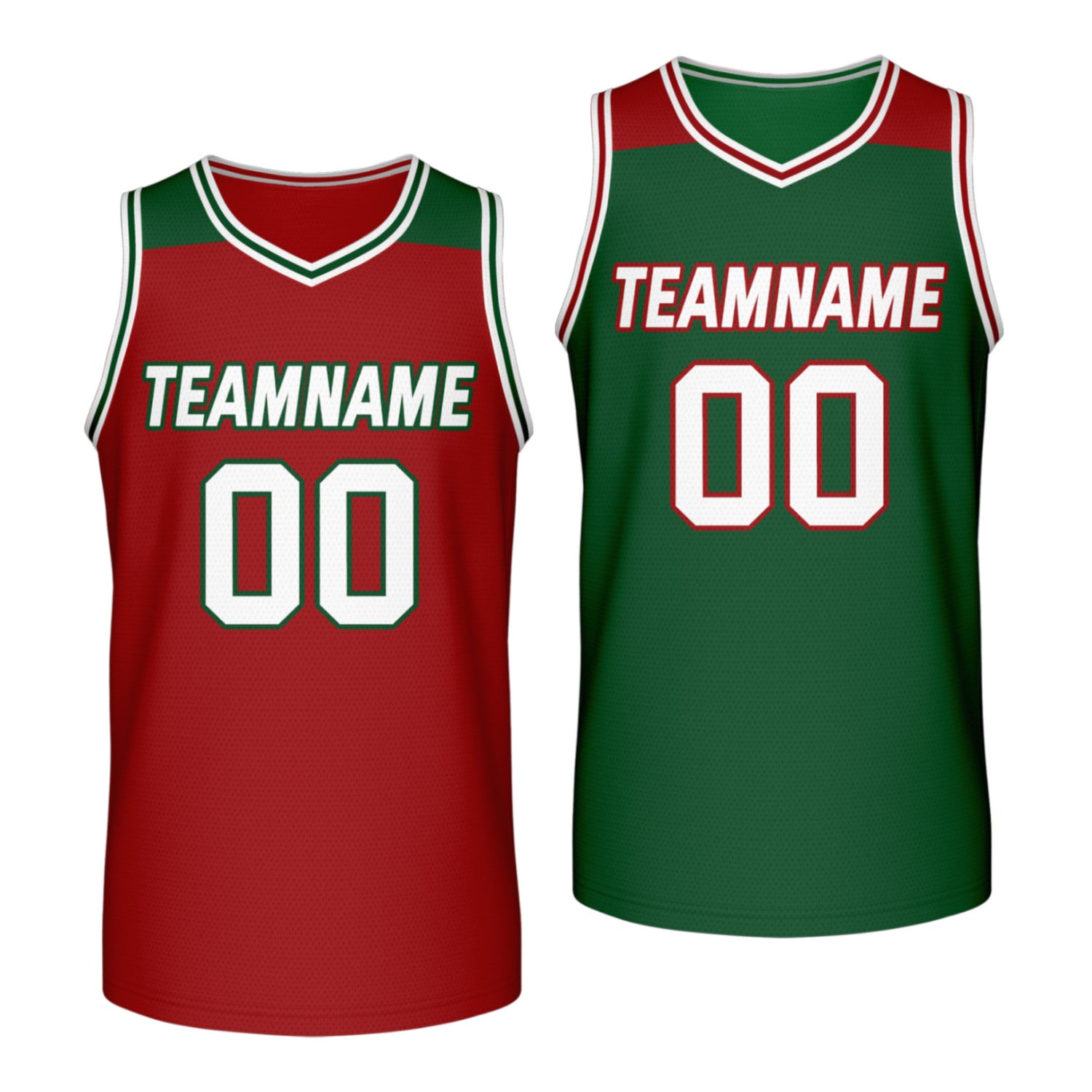 Custom reversible red forest green basketball jersey, personalized team name number Logo breathable Mesh sports top for men women youth game practice - Vosoli
