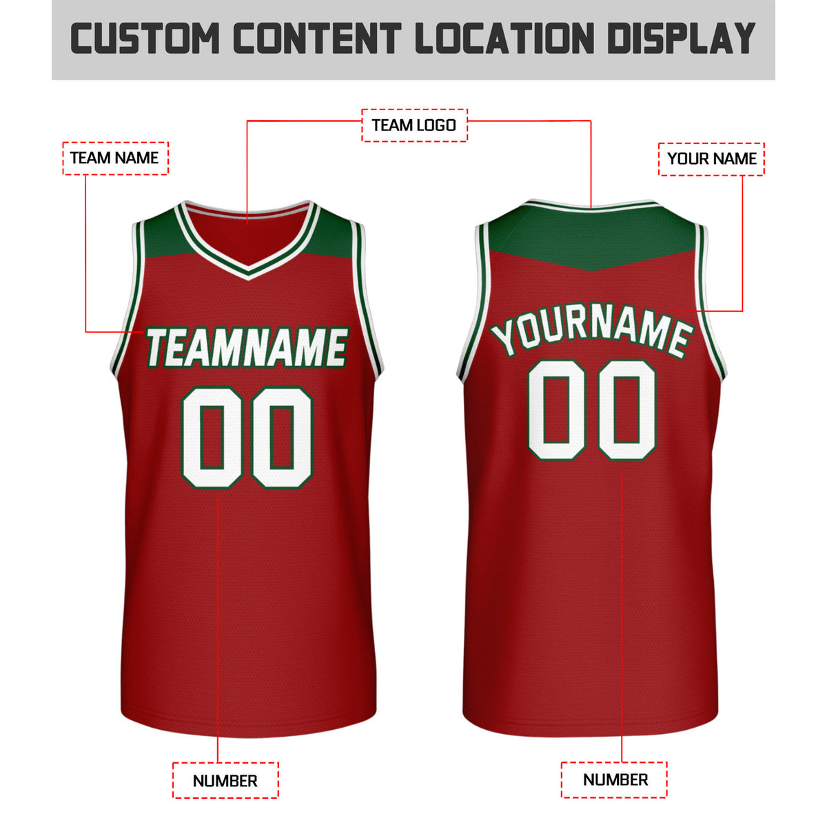 Custom Reversible Red & Forest Green Mesh Basketball Jersey | Personalized Team Jersey | Vosoli