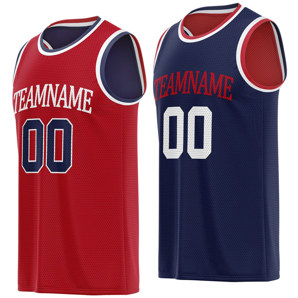 Custom reversible red &amp; navy blue basketball jersey, personalized team name number logo breathable mesh sports top for men women youth game practice - Vosoli