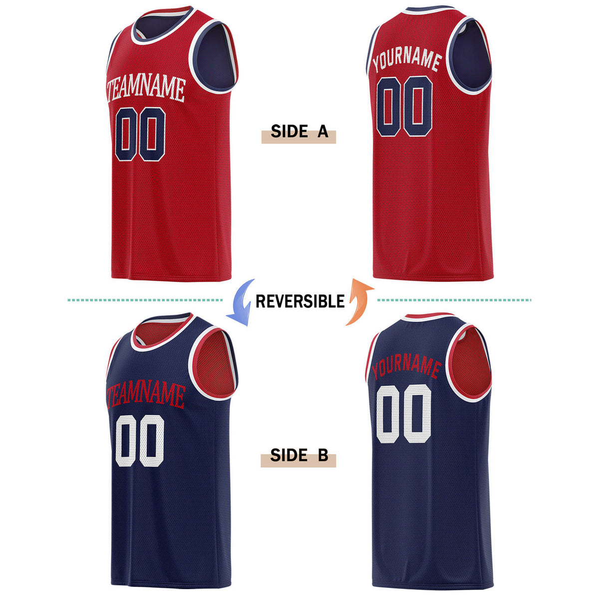 Custom Reversible Red & Navy Basketball Jersey | Personalized for Team Sports - Vosoli