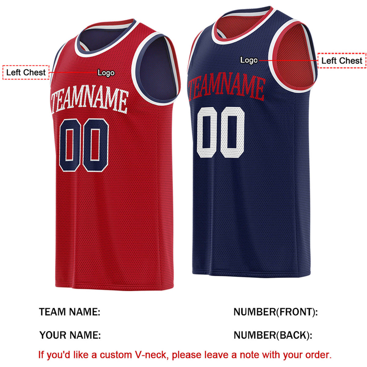 Custom Reversible Red & Navy Basketball Jersey | Personalized for Team Sports - Vosoli