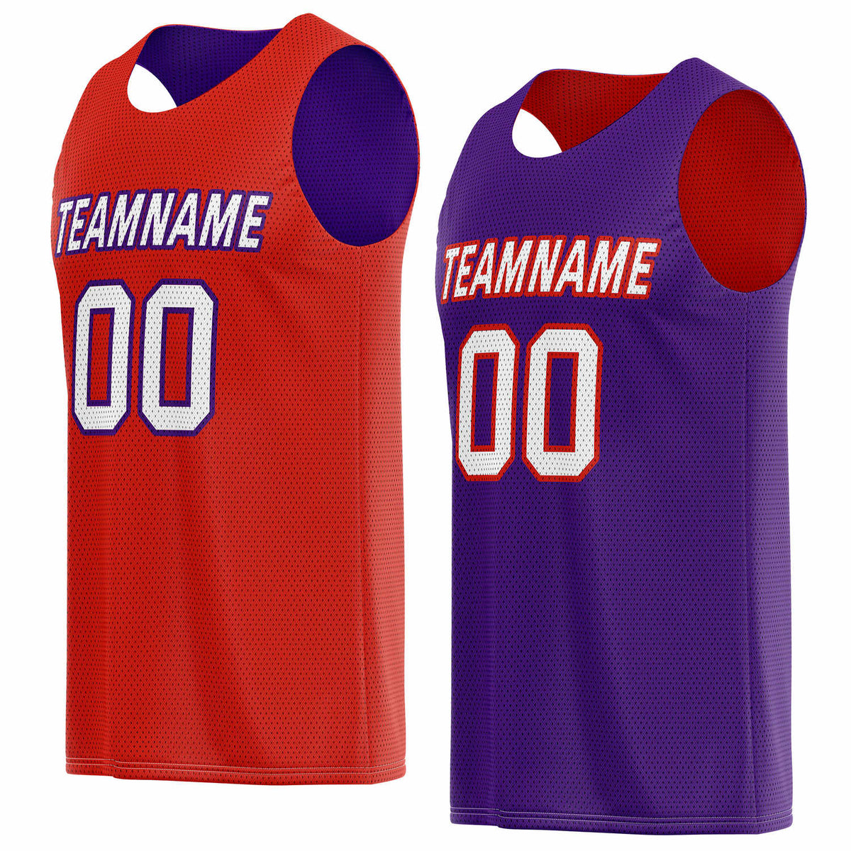 Custom reversible red &amp; purple basketball jersey, personalized team name number logo breathable mesh sports top for men women youth game practice wear - Vosoli