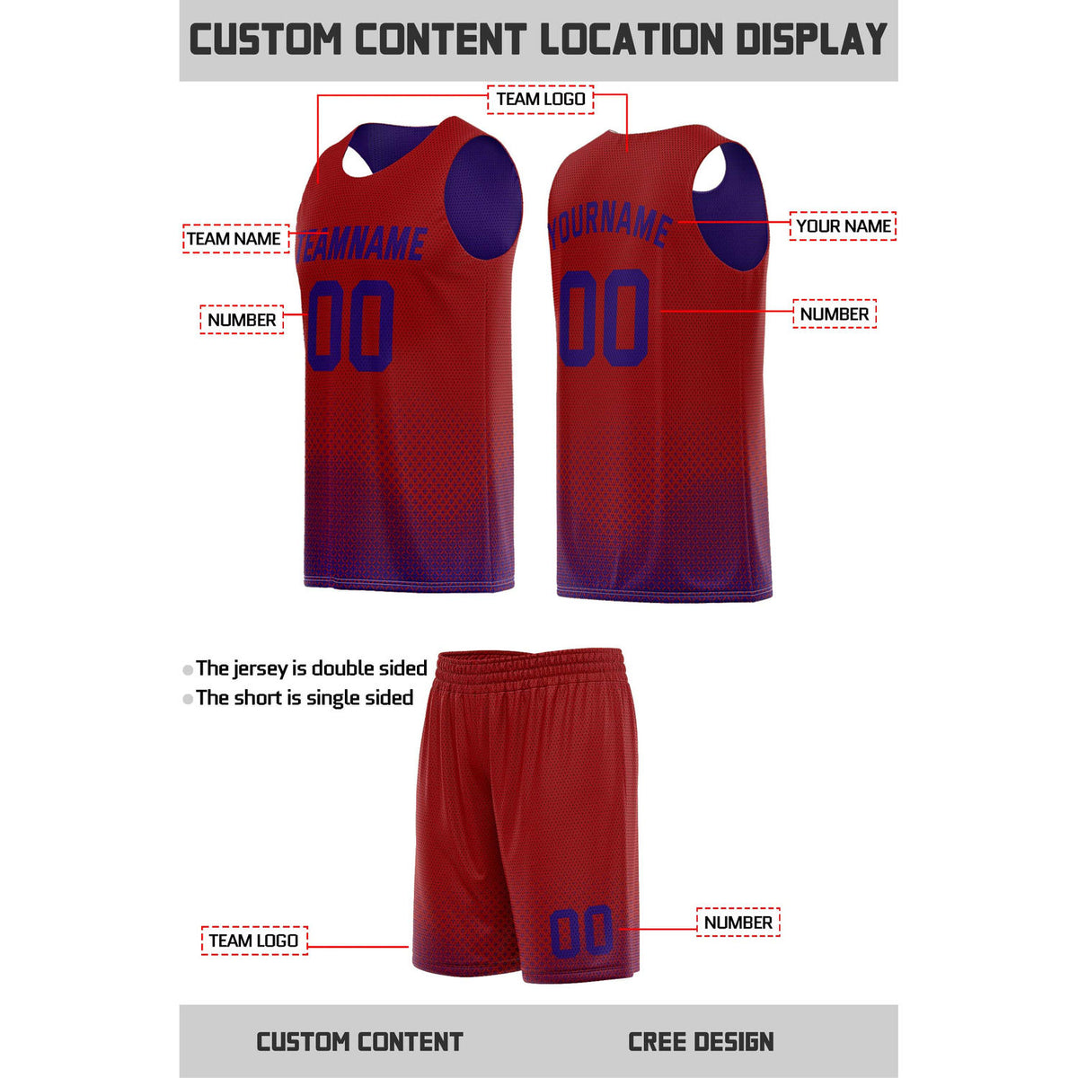 Custom Reversible Red & Purple Mesh Basketball Uniform | Personalized Team Set | Vosoli