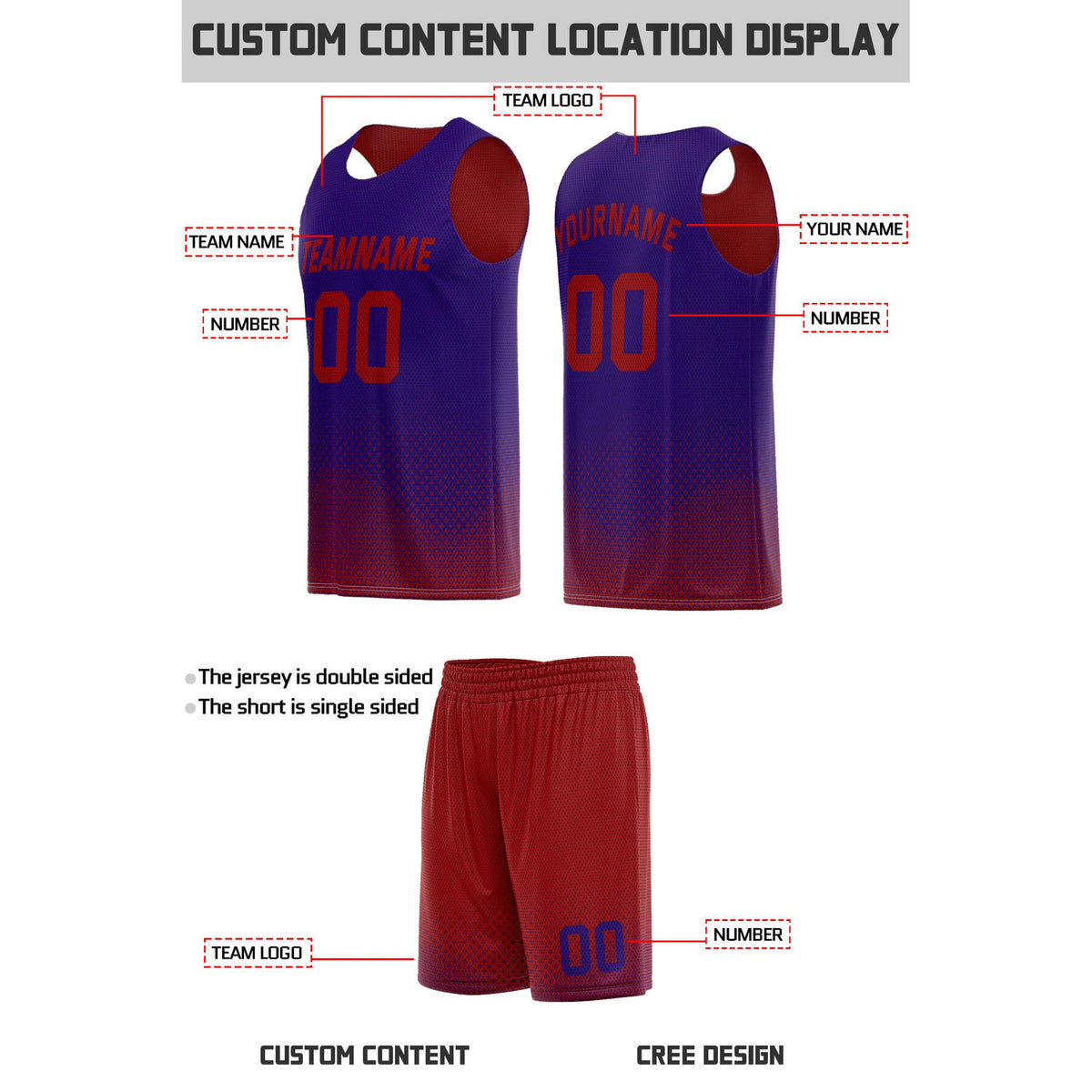 Custom Reversible Red & Purple Mesh Basketball Uniform | Personalized Team Set | Vosoli