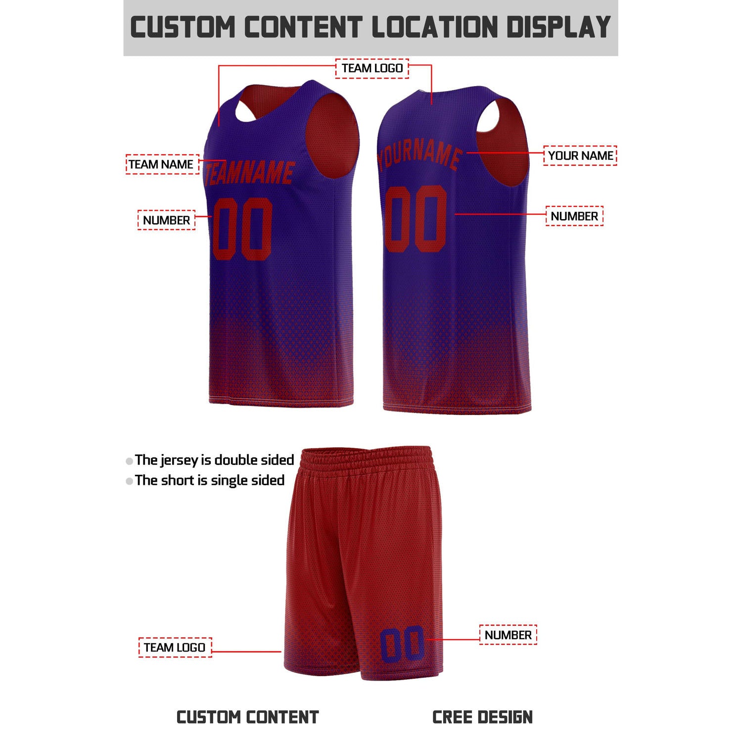Custom Reversible Red & Purple Mesh Basketball Uniform | Personalized Team Set | Vosoli