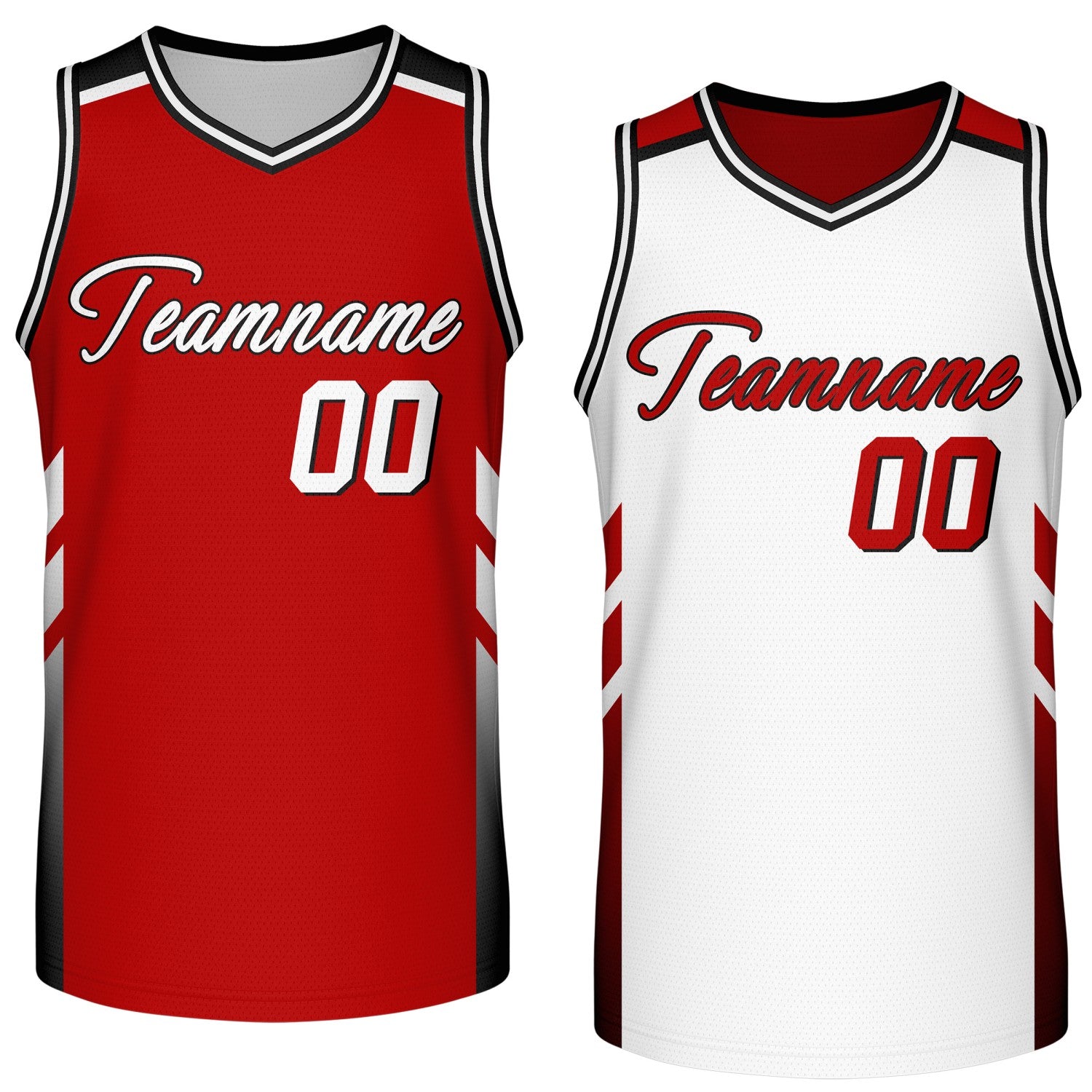 Custom reversible red white basketball jersey, personalized team name number logo breathable mesh sports top for men women youth game practice wear - Vosoli