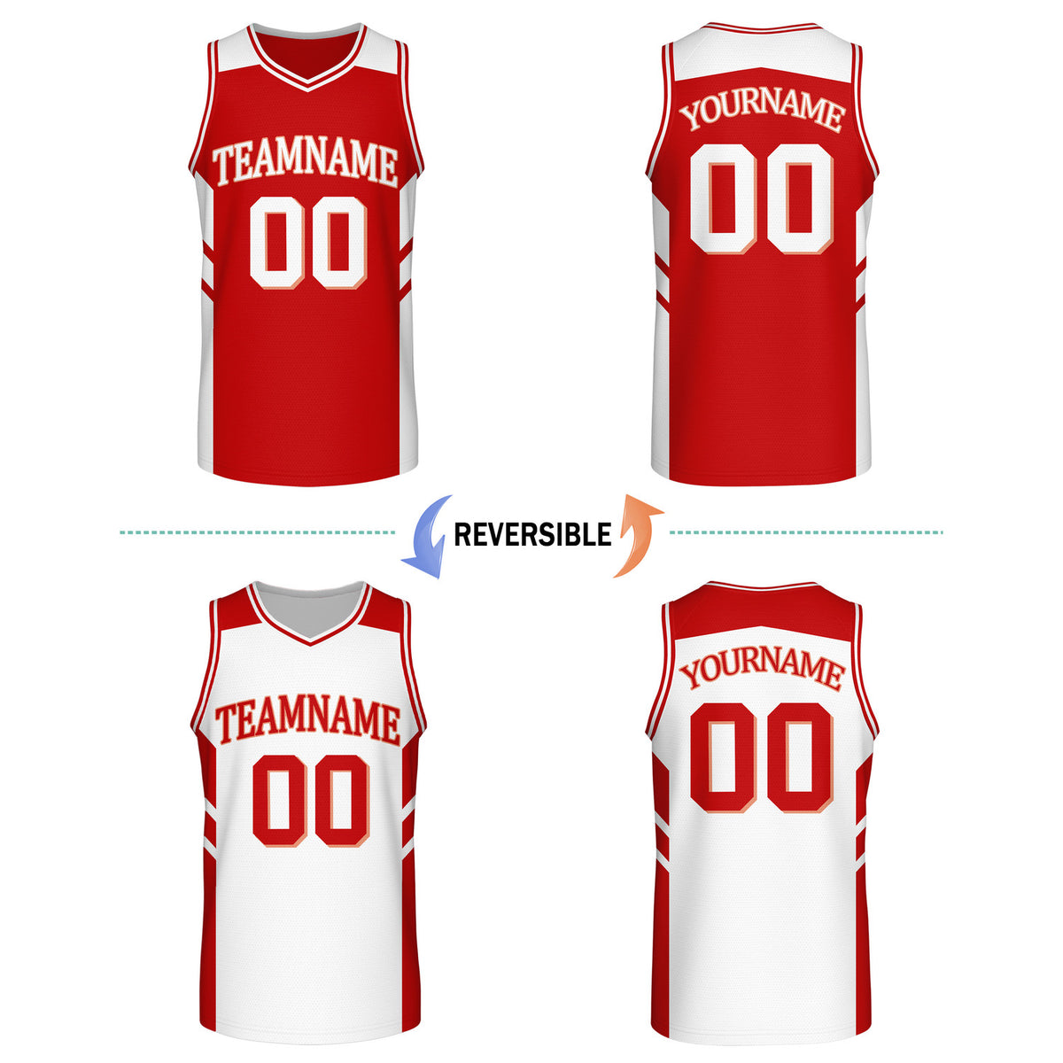Custom Reversible Red White Basketball Jersey | Personalized Team Jersey | Vosoli