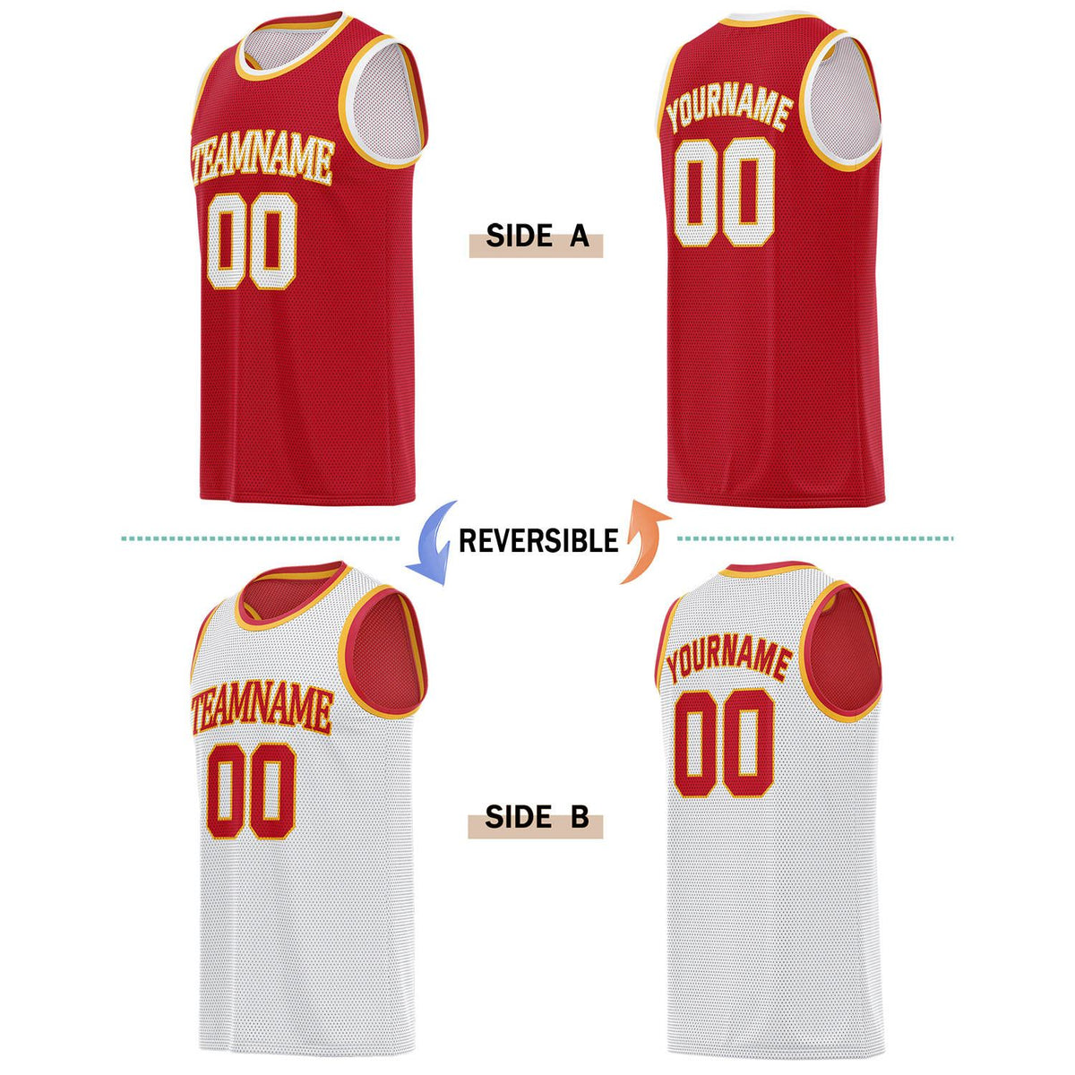 Custom Reversible Red & White Basketball Jersey | Personalized for Team Sports - Vosoli