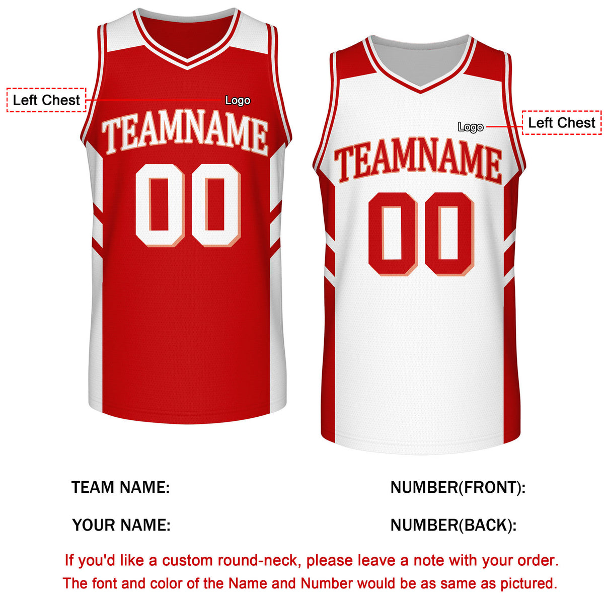 Custom Reversible Red White Basketball Jersey | Personalized Team Jersey | Vosoli