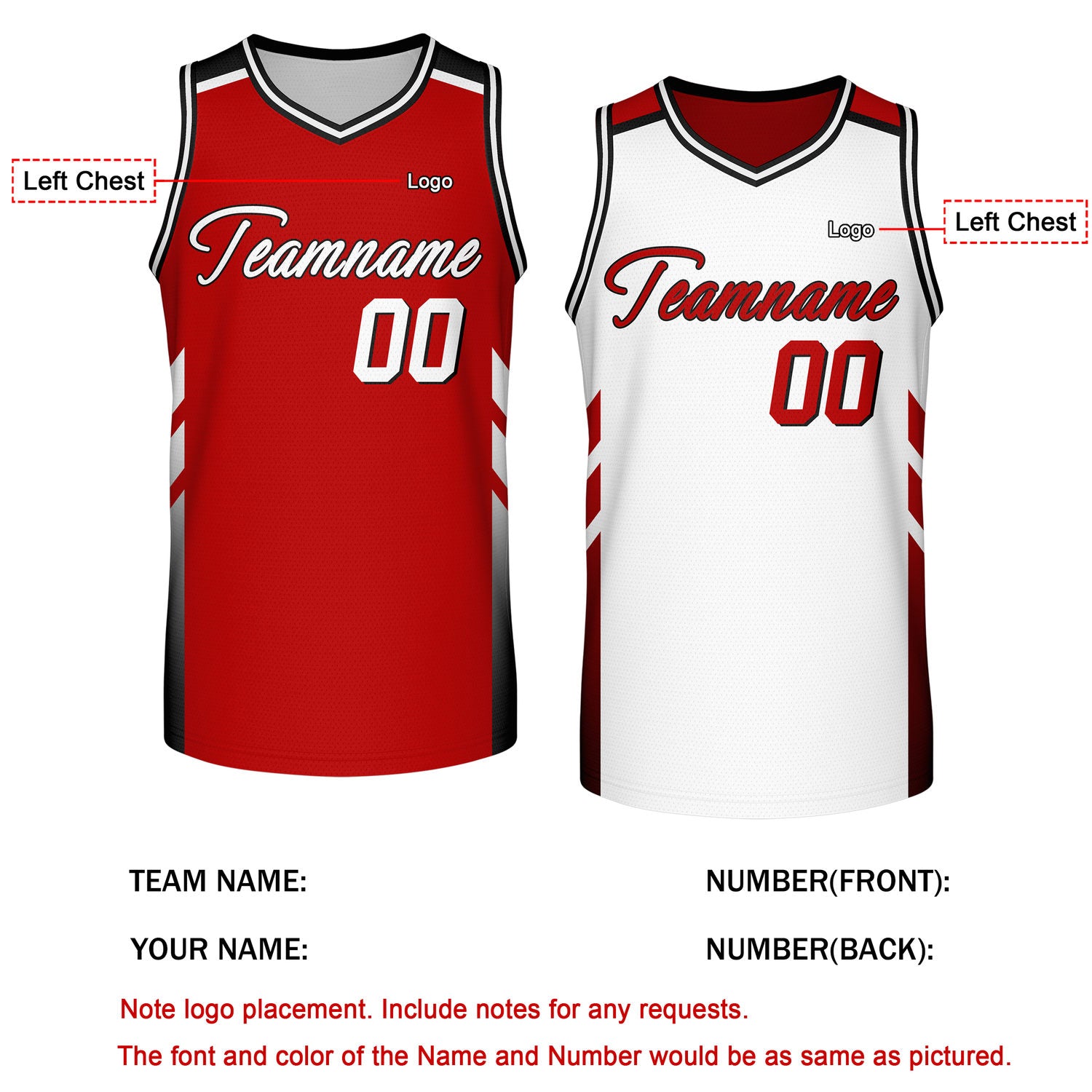 Custom Reversible Red White Basketball Jersey | Personalized Team Jersey | Vosoli