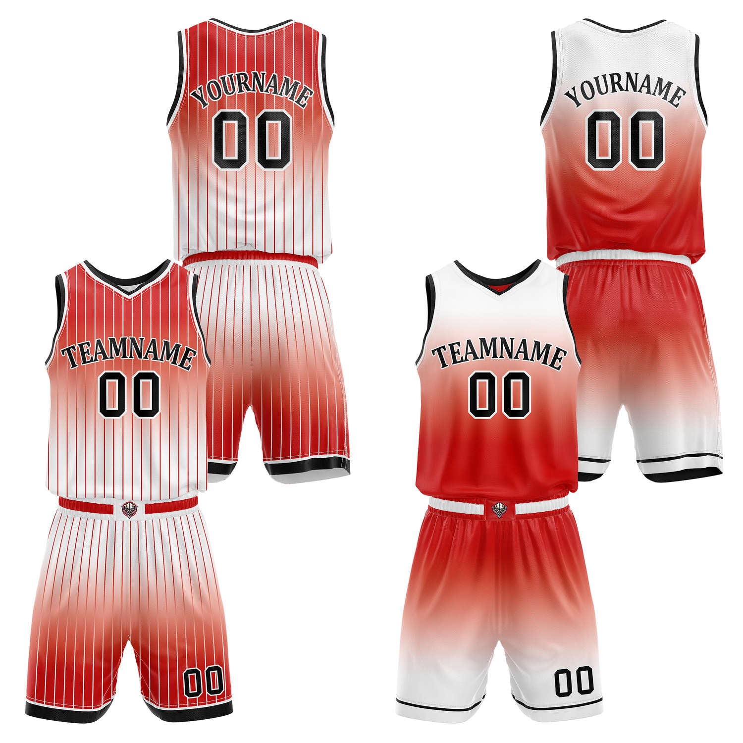 Custom Reversible Red White Gradient Striped Basketball Uniform Set | Team & Player Name - Vosoli