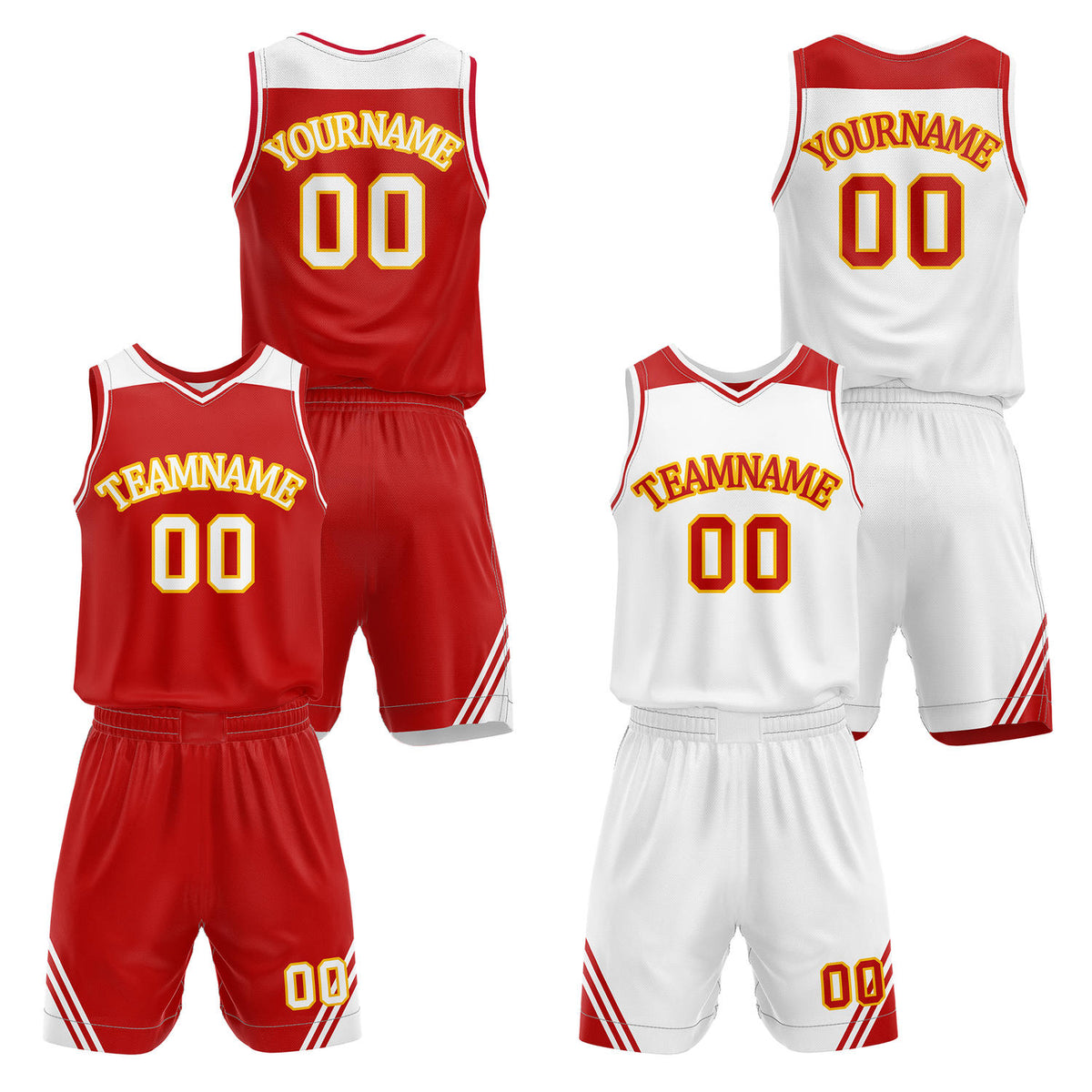 Custom reversible red &amp; white basketball uniform set, personalized with team name number and logo, breathable mesh fabric for men women youth game practice - Vosoli