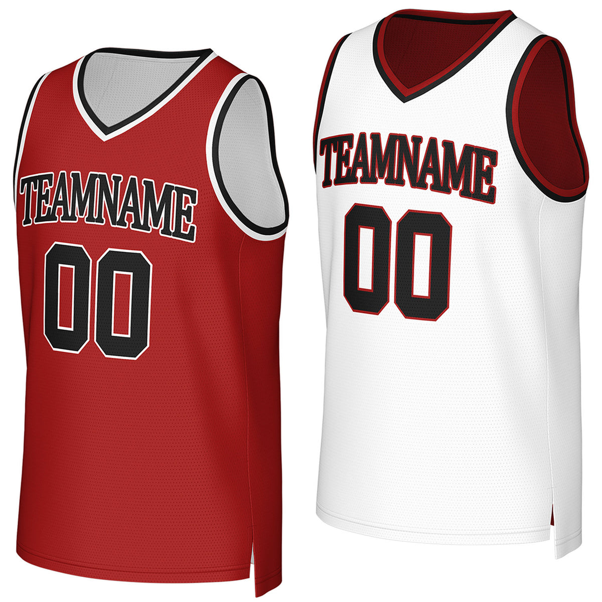 Custom reversible red white basketball jersey, personalized team name number Logo breathable Mesh sports top for men women youth game practice - Vosoli