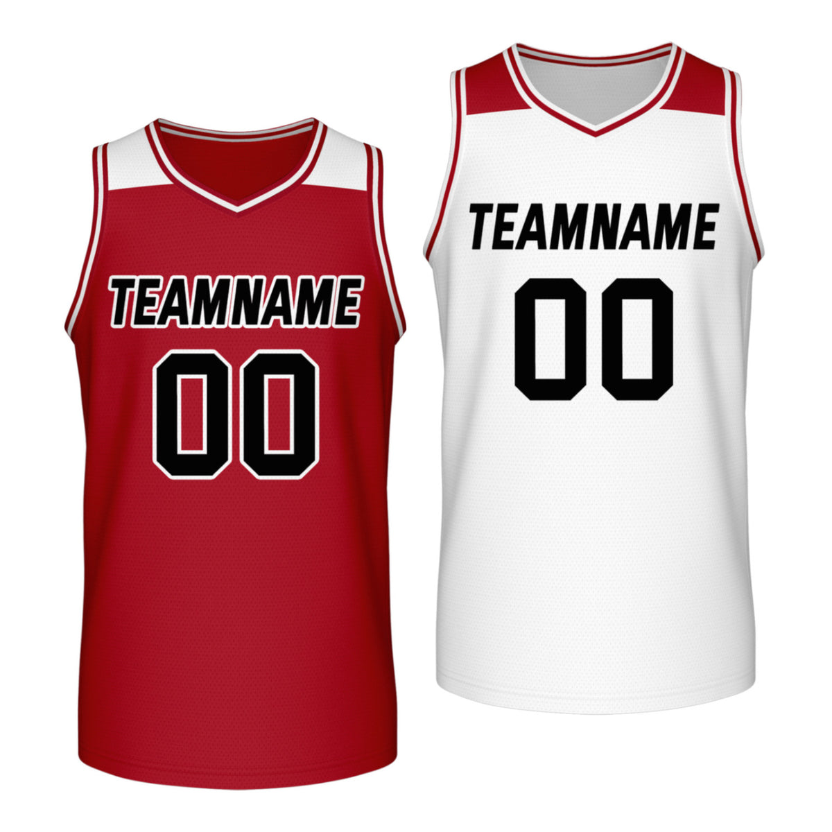Custom reversible red white basketball jersey, personalized team name number Logo breathable Mesh sports top for men women youth game practice - Vosoli