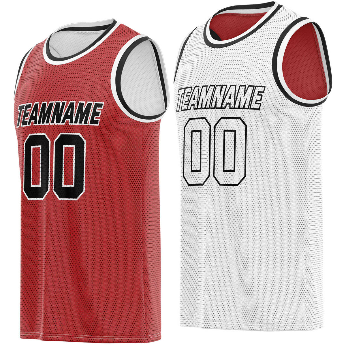 Custom reversible red white basketball jersey, personalized team name number Logo breathable Mesh sports top for men women youth game practice - Vosoli