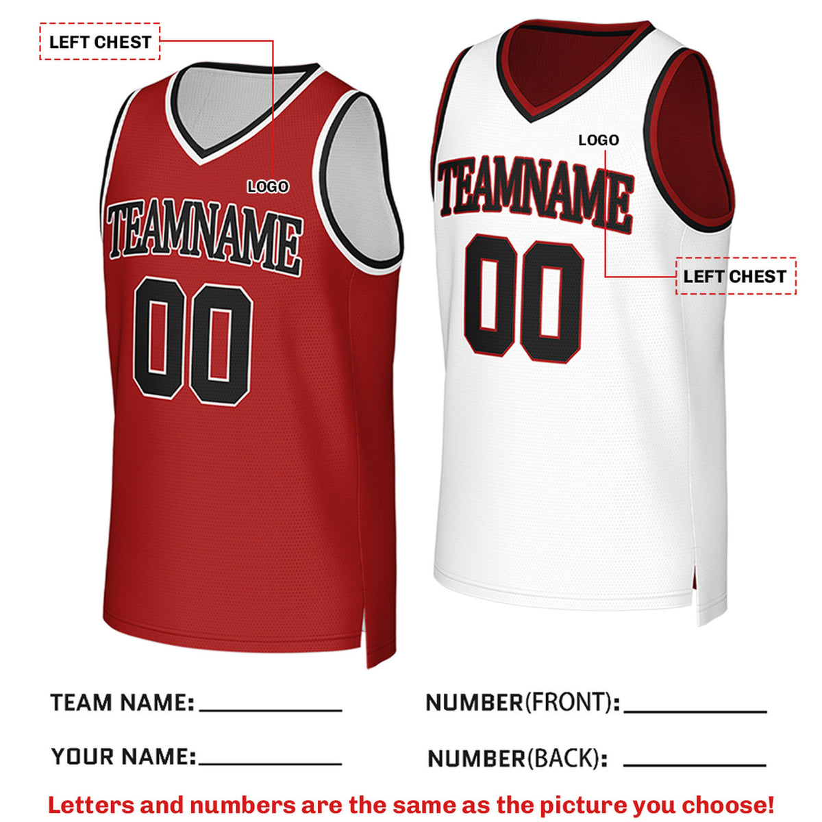 Custom Reversible Red & White Mesh Basketball Jersey | Personalized Team Jersey | Vosoli