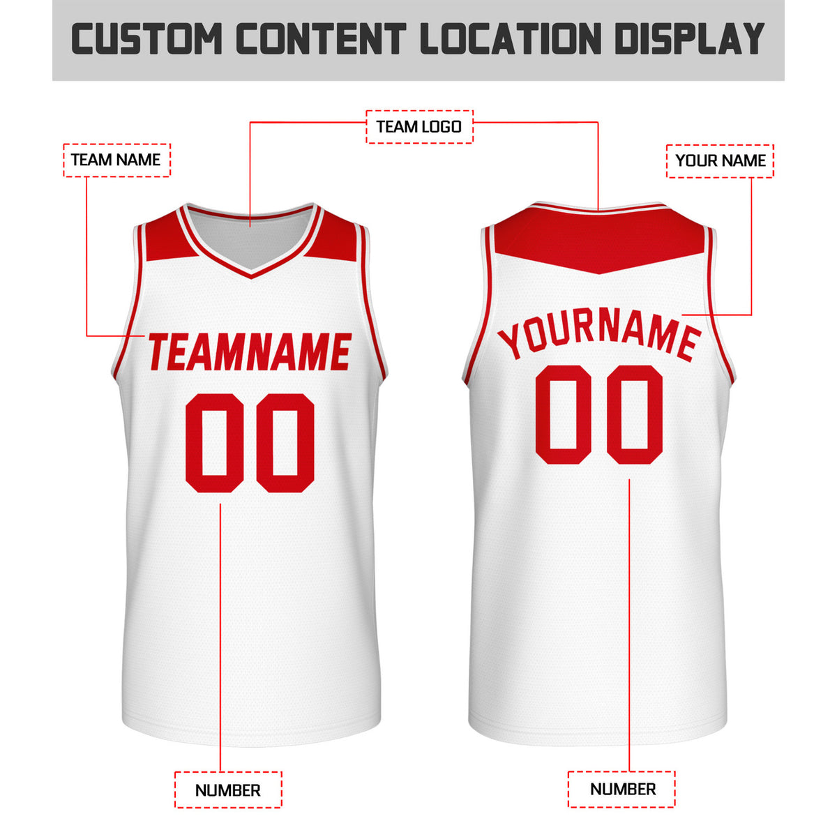 Custom Reversible Red & White Mesh Basketball Jersey | Personalized Team Jersey | Vosoli