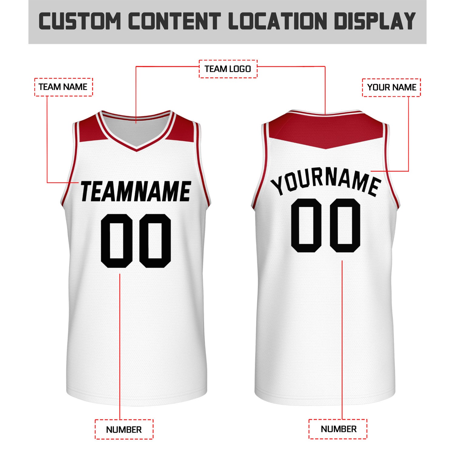 Custom Reversible Red & White Mesh Basketball Jersey | Personalized Team Jersey | Vosoli