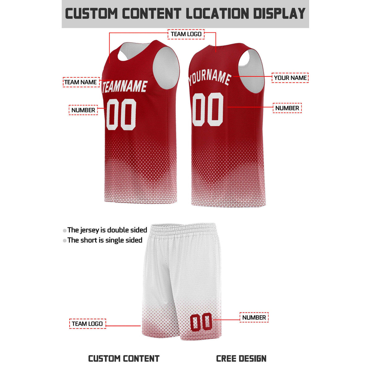 Custom Reversible Red & White Mesh Basketball Uniform | Personalized Team Set | Vosoli